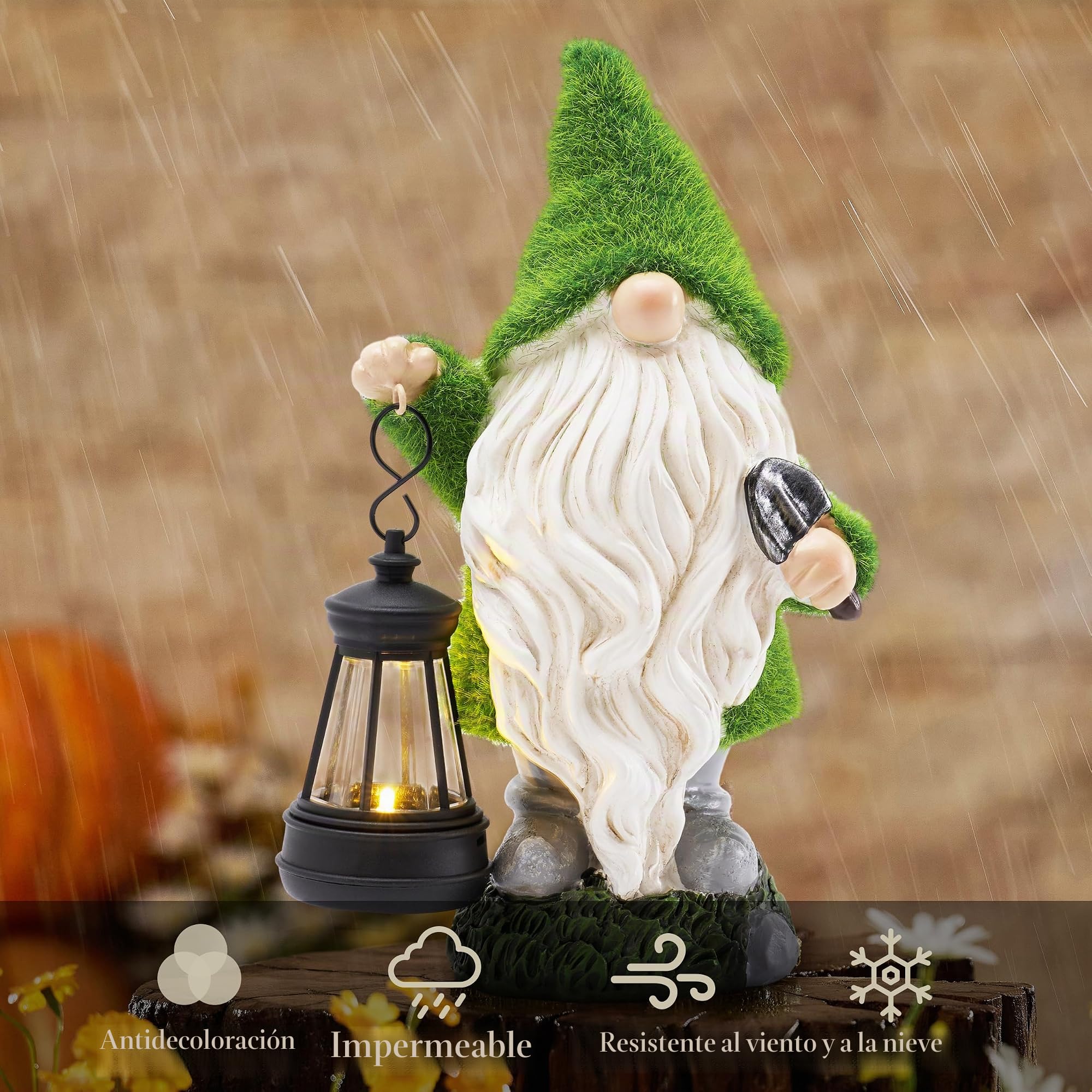 TERESA'S COLLECTIONS Adornos Jardin Exterior,Decoración de Duendes Resina | con Luces Solares para Jardín, Esculturas y Estatuas Verdes para Patio Delantero y Césped, Regalo para Mamá, 31CM