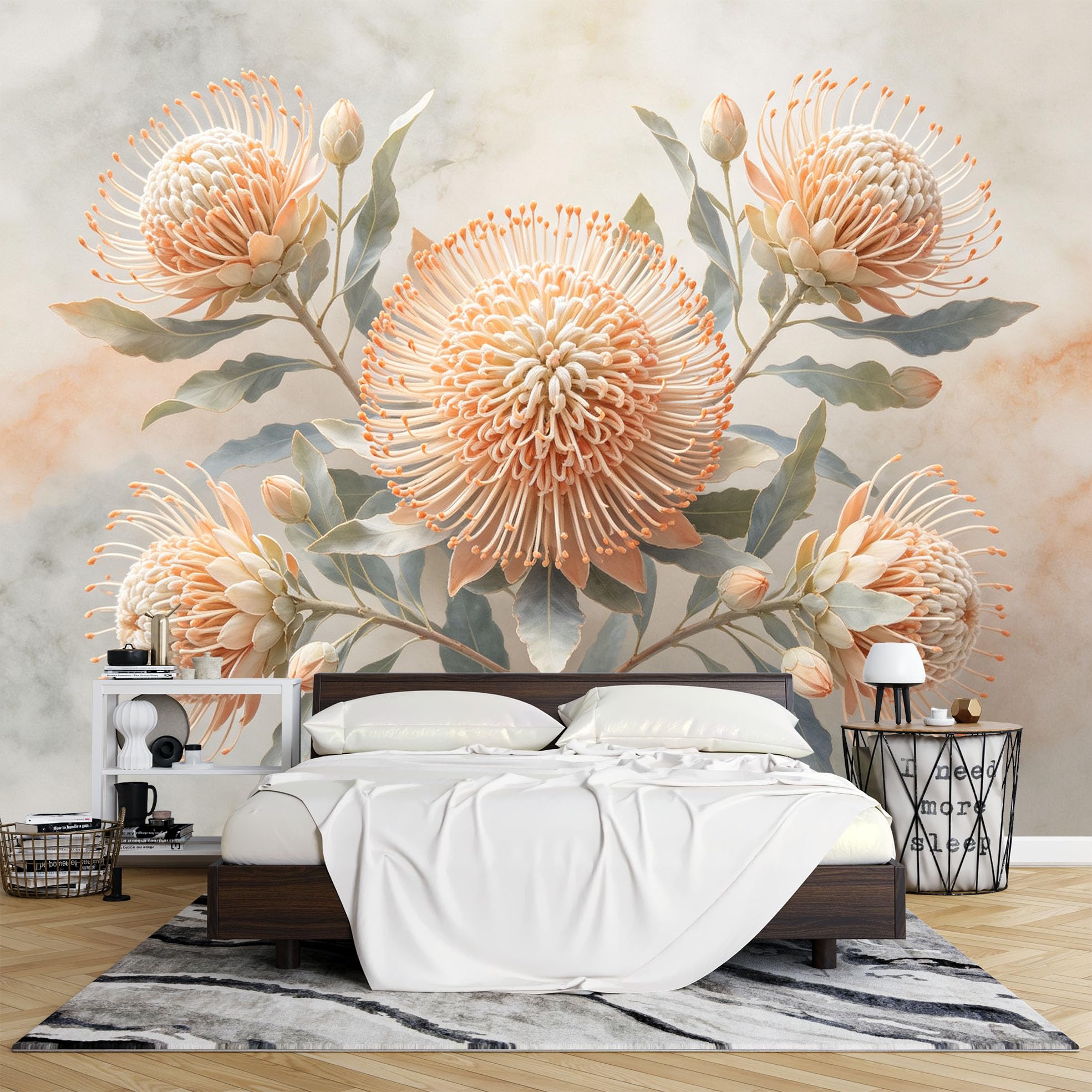 Fototapeten Aquarell Protea Banksia Floral Wandbild Foto Tapete Nicht Gewebte 350 x 260 cm 3D Tapete Moderne Wandkunst für Wohnzimmer Schlafzimmer Heimdekoration Hintergrund