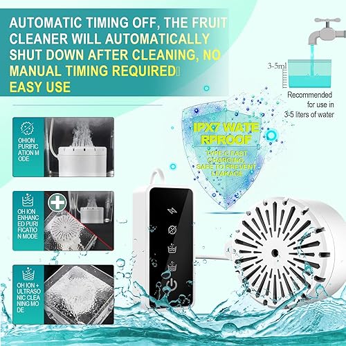 Miniatura 5 de AOPNLHHO Máquina de limpieza de frutas y verduras lavadora recargable de frutas y verduras máquina limpiadora de verduras multifunción purificador