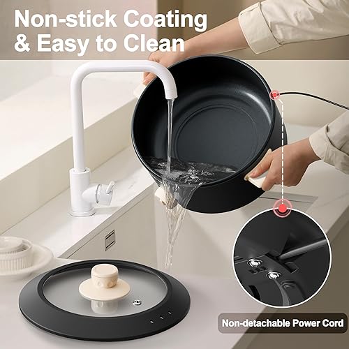 Miniatura 6 de TOPWIT Olla eléctrica de 4 litros con revestimiento antiadherente, cocina eléctrica de doble potencia para freír en profundidad, filete, pasta, olla