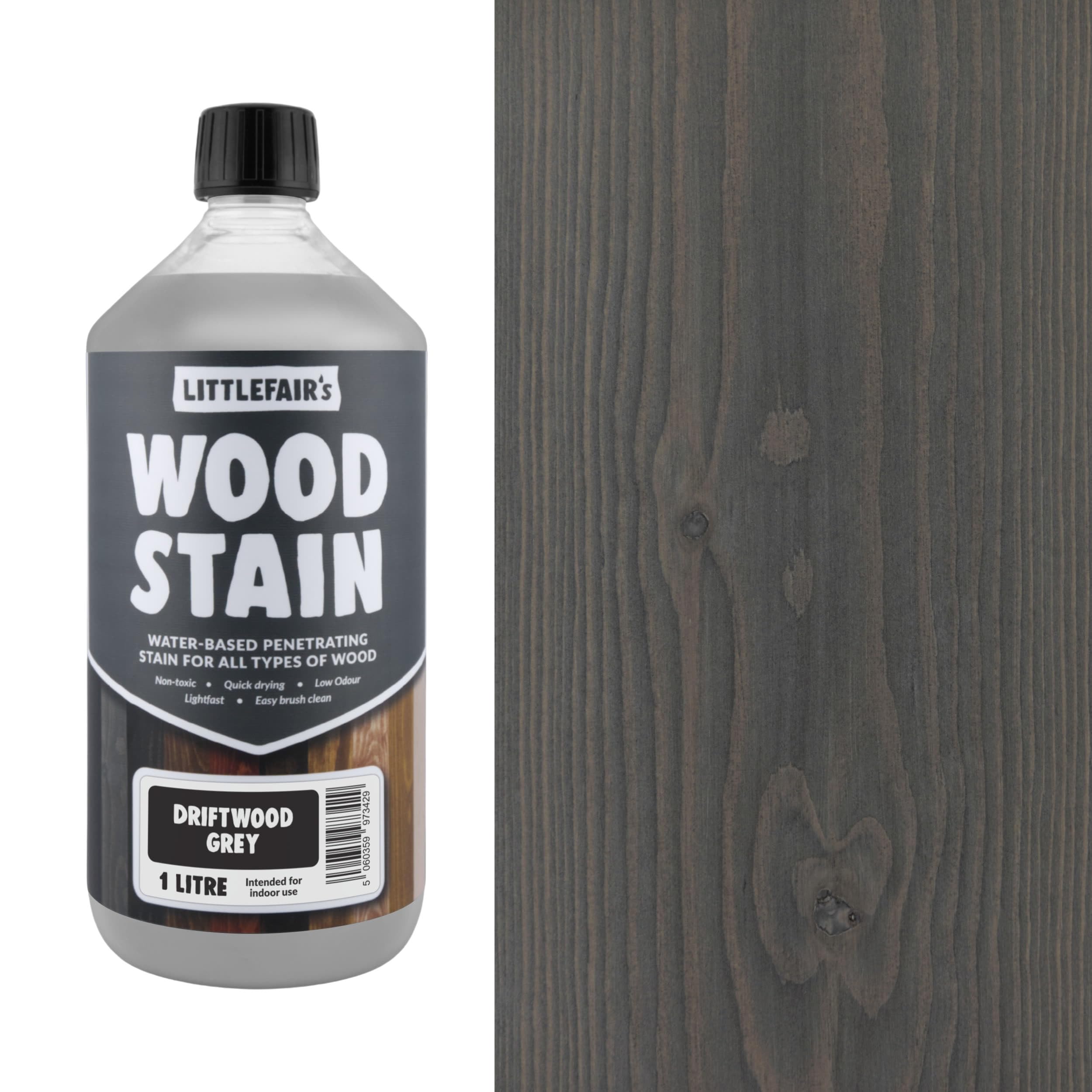 Littlefair's Driftwood Grey Wood Stain Water-Based - (Driftwood Grey) – Non-Toxic, Eco-Friendly & Quick Drying - Easy-To-Apply, Concentrated Formula For All Wood Types – 1Ltr