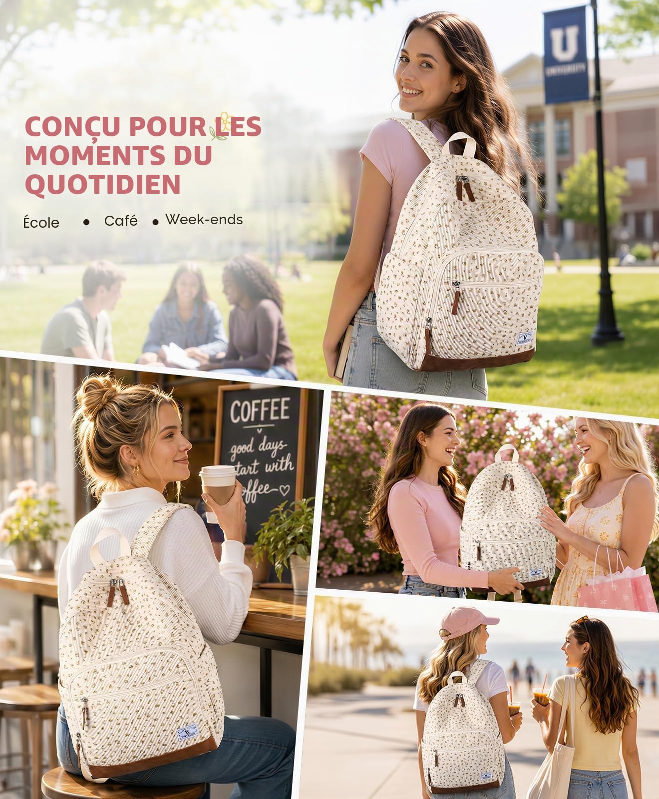 VX VONXURY Sac à dos d'école pour adolescents, Sac à dos léger en velours côtelé pour enfants Décontracté pour Hommes Femmes Collège Voyage