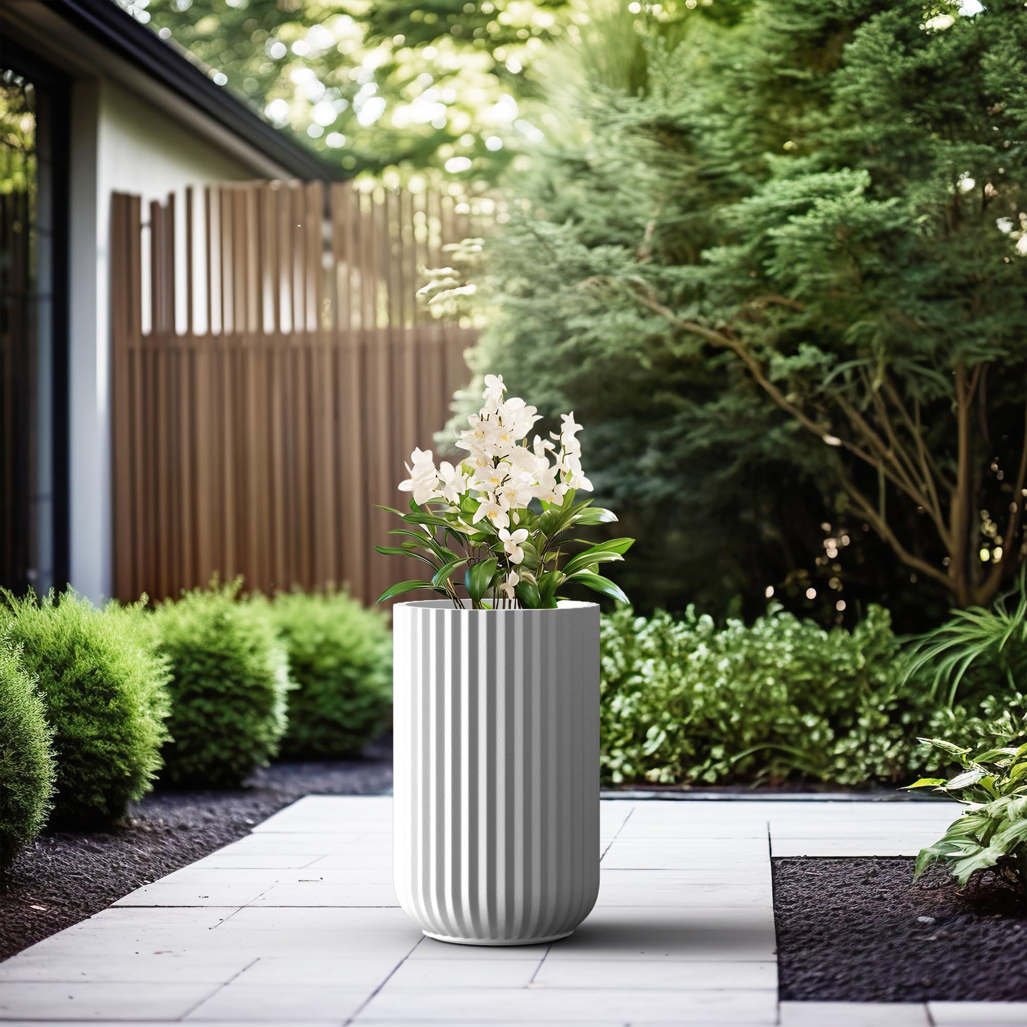 Amazon.com : Kante Tall Fulted Planter, 17.7 Inch Tall Round