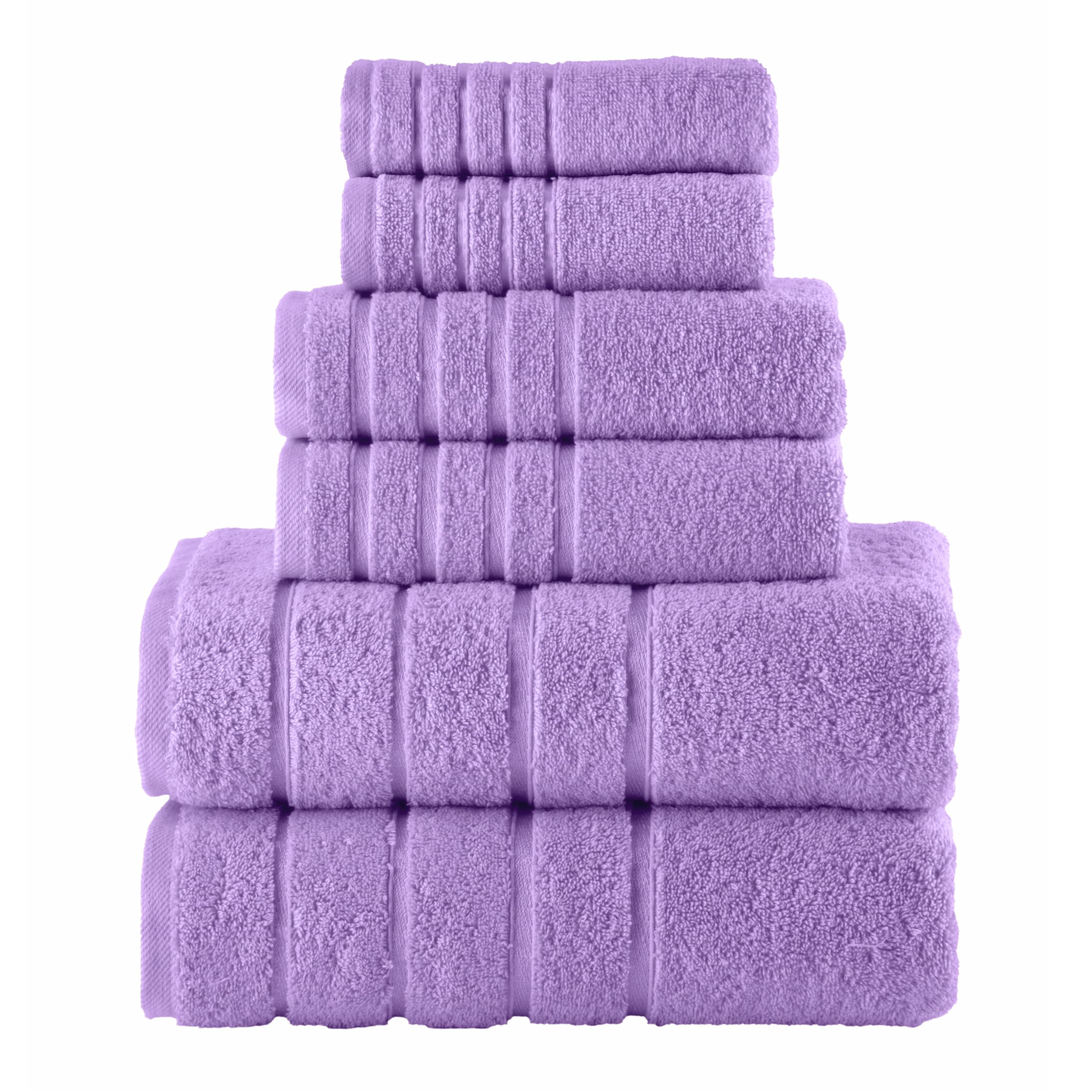Elegant Comfort 4 Lines Viscose Stripe 6-Piece Premium Towel Set - 100% Turkish Cotton High Absorbent Luxury Bathroom Towels – Includes 2 Washcloths, 2 Hand Towels and 2 Bath Towels Set, Lilac