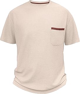 NUOKESASI Mens Casual T-Shirt Short Sleeve Crew Neck Soft Tee Shirts Summer Beach Waffle Textured Tops with Pocket