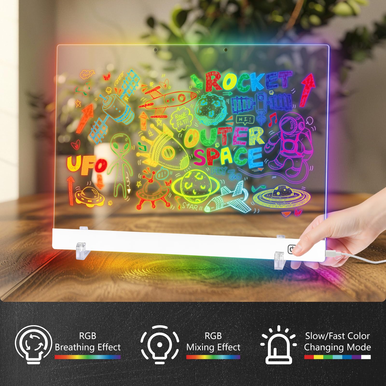 Tablero de dibujo LED para niños, tablero de notas LED con colores (pizarra acrílica de borrado en seco con luz y soporte integrado, regalo para niñas/adolescentes) (blanco 9.8 x 13.8 3