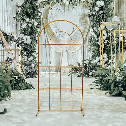 Miniatura 4 de Arco de boda de metal dorado de 6.56 pies, telón de fondo de jardín, accesorio de fiesta de cumpleaños