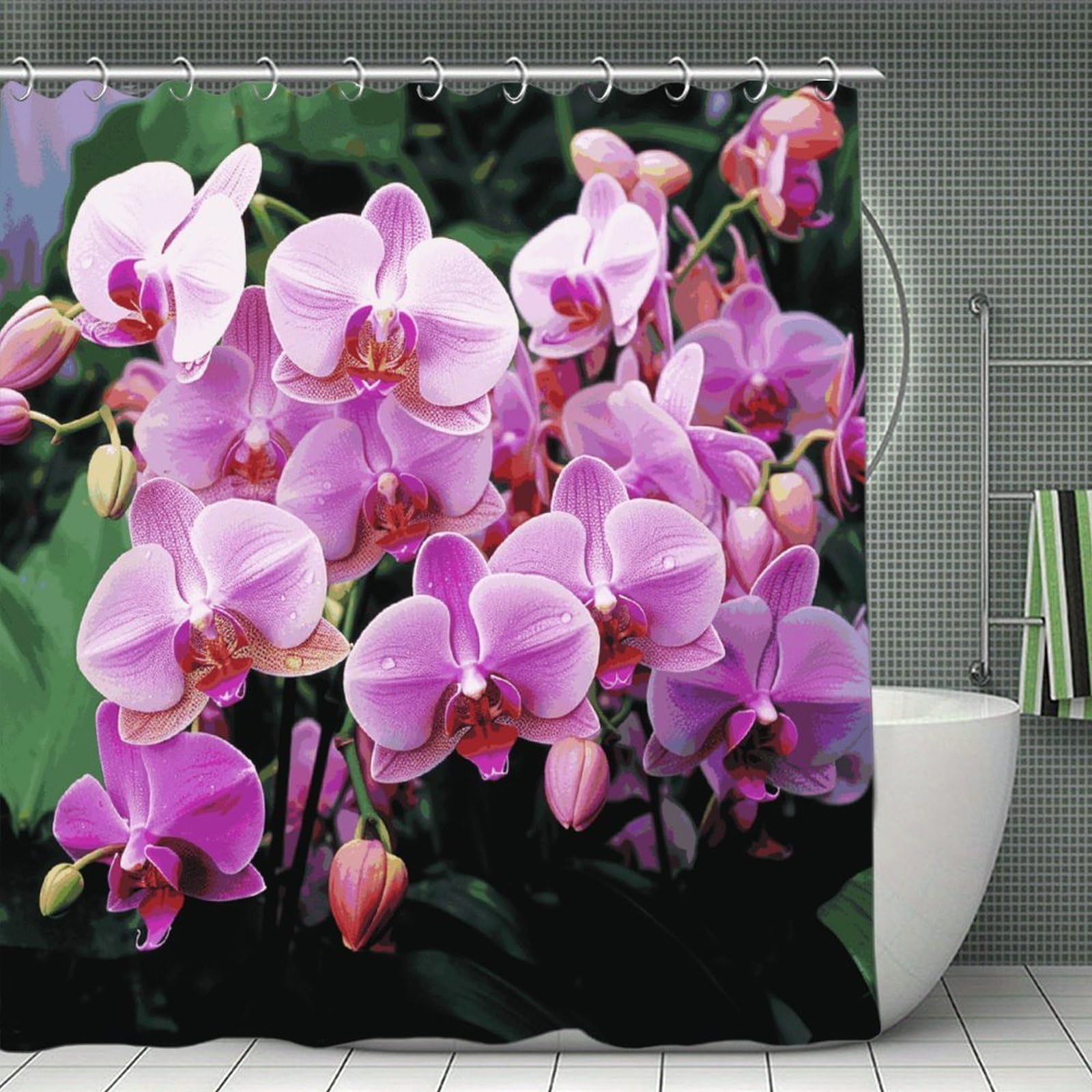 JTREHY Orchids Shower Curtain Waterproof Bathroom Shower Curtain Machine Washable Bath Curtains Polyester Cloth Bath Curtains for Bathroom Showers 70.8×70.8Inch