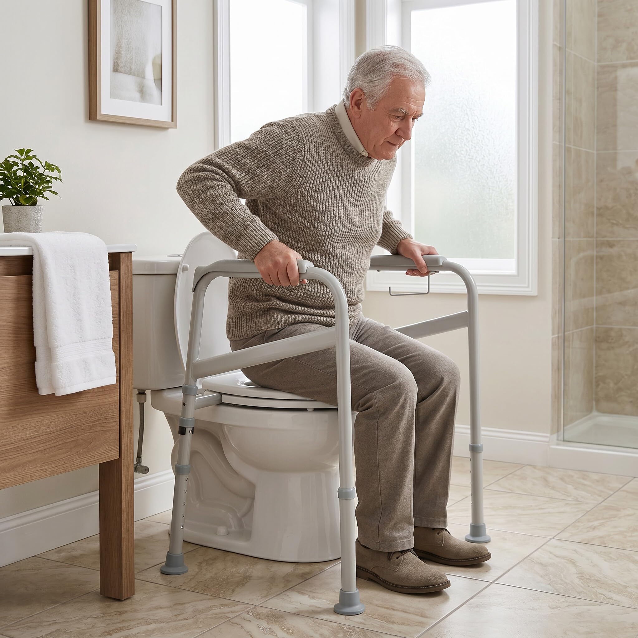 Supporti di Sicurezza Regolabili per WC, braccioli con Telaio autonomo per Anziani, disabili e Donne in Gravidanza