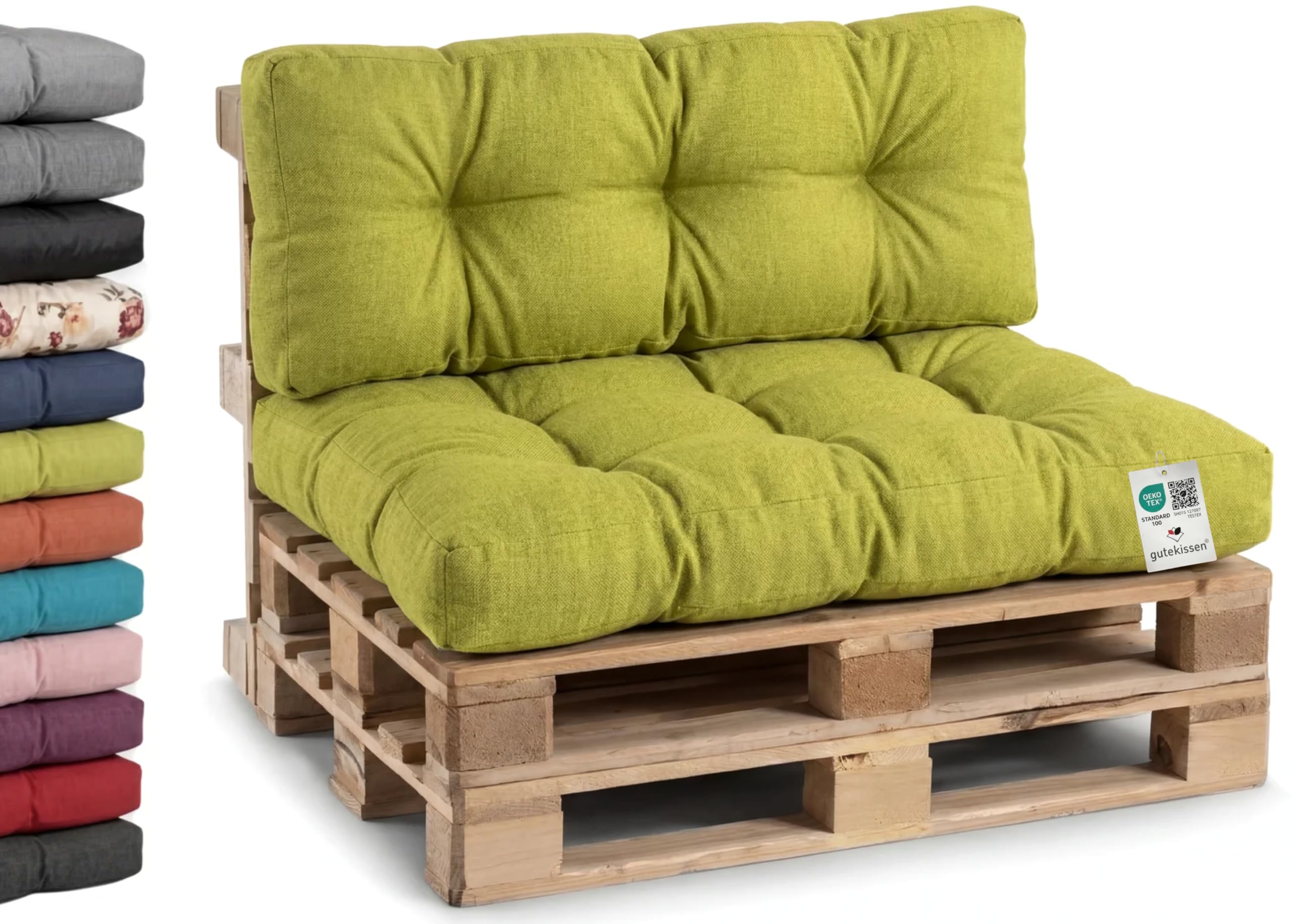 Gutekissen® Cuscini per Pallet per Divano da Giardino - Trapuntati PPI (Schienale 120x40, gesteppt Lime)