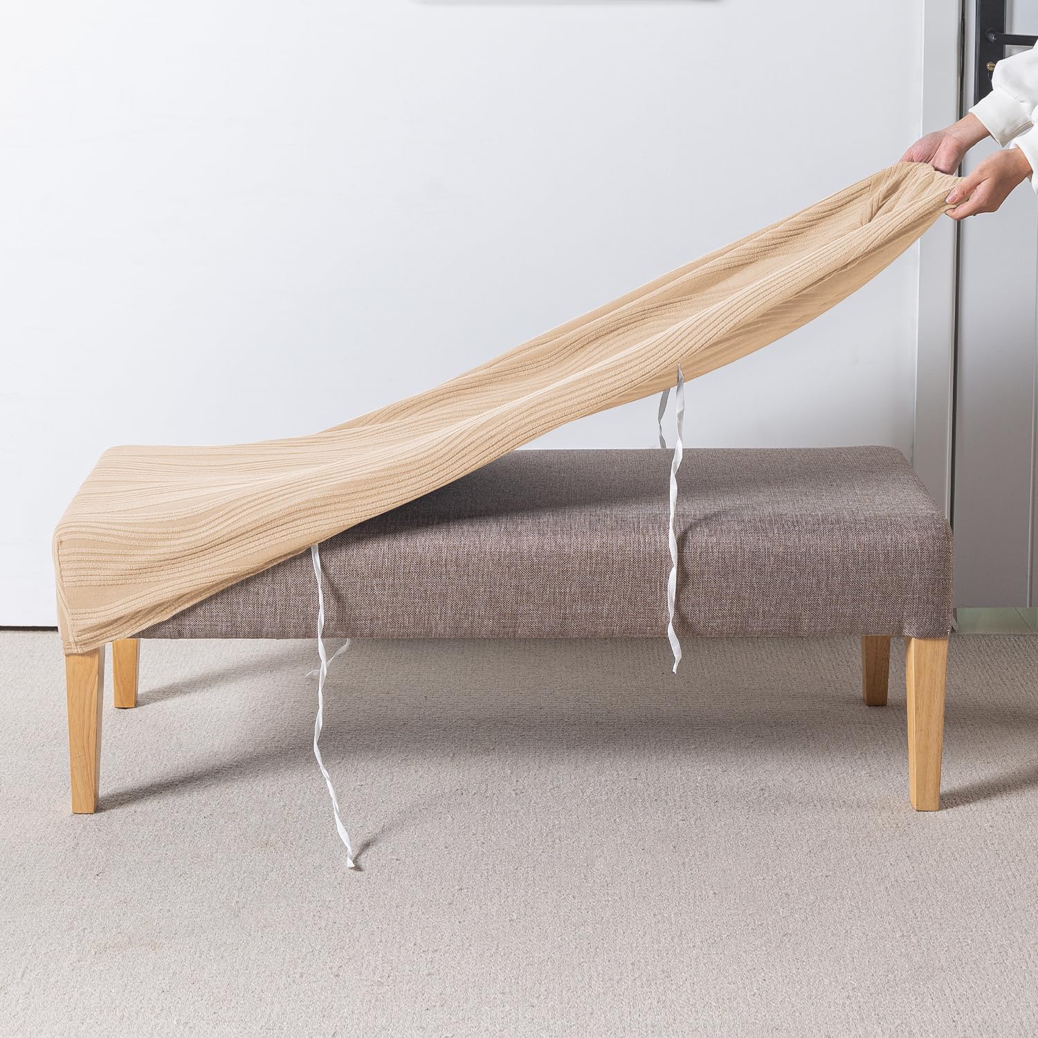 HOKIPO 200gsm Knitting Jacquard Bench Cover, 'Nestiva Series', Blush Beige (AR-6237-BGE)-image-17