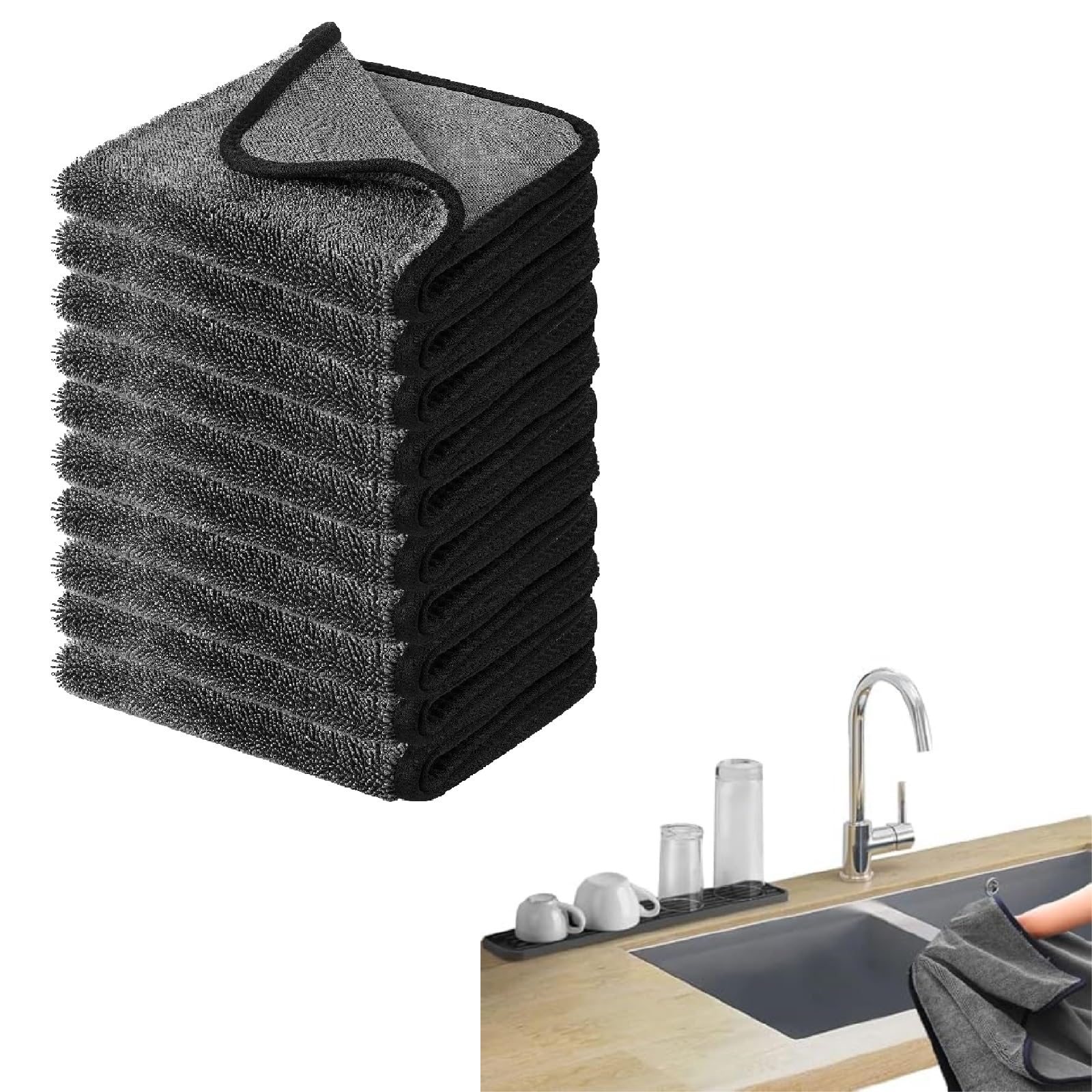 Toallas de limpieza de microfibra ultrasuaves de 600 g/m², paquete de 10, paños multiusos de alta absorción for aparatos electrónicos de cocina, lavables a máquina.(10 Pack,15.75in x 23.62in)