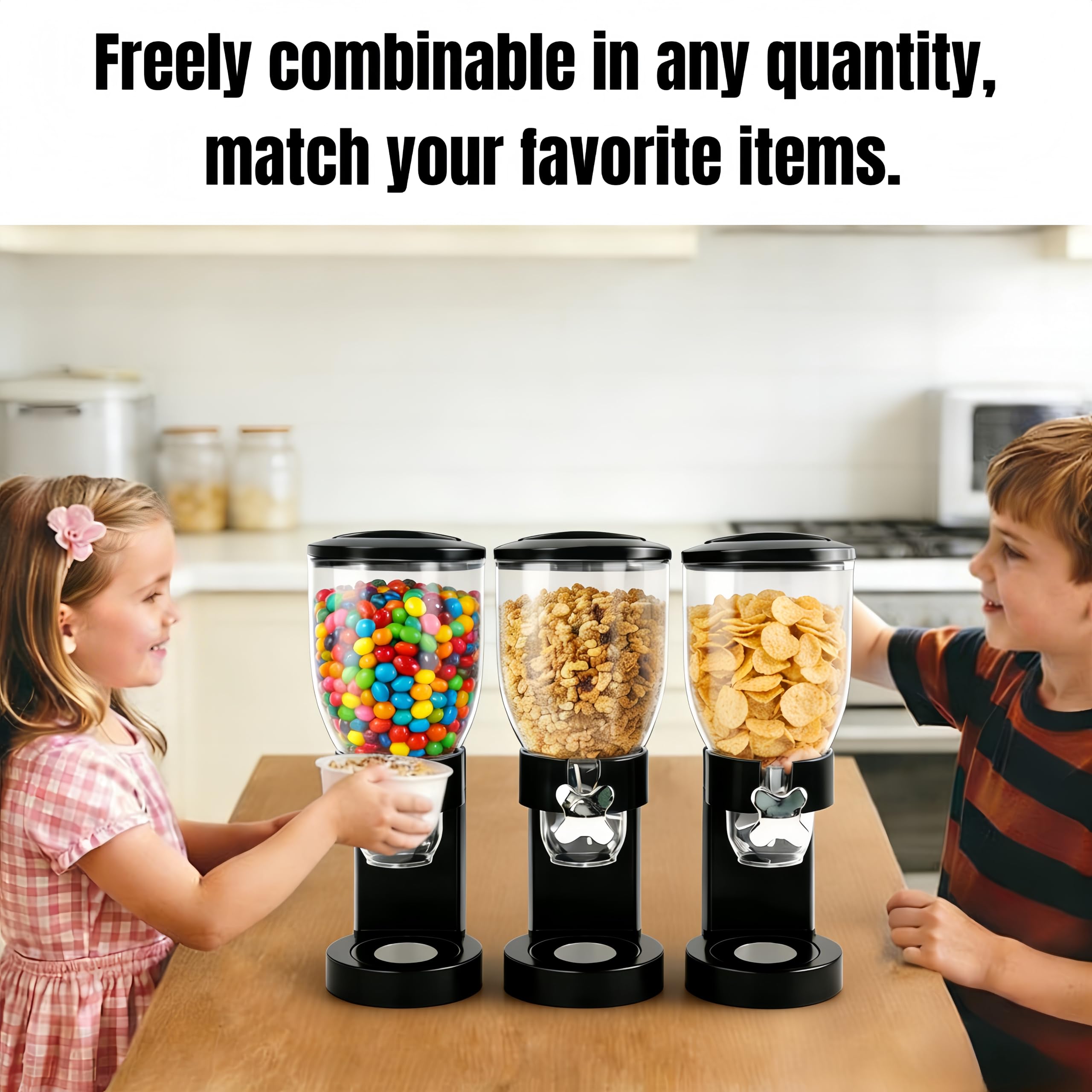 Doppio dispenser per cereali, contenitore per alimenti secchi da 2 tazze, dispenser ermetico per farina d'avena, snack, caramelle, noci, cibo per animali domestici, dispenser di cereali da banco con