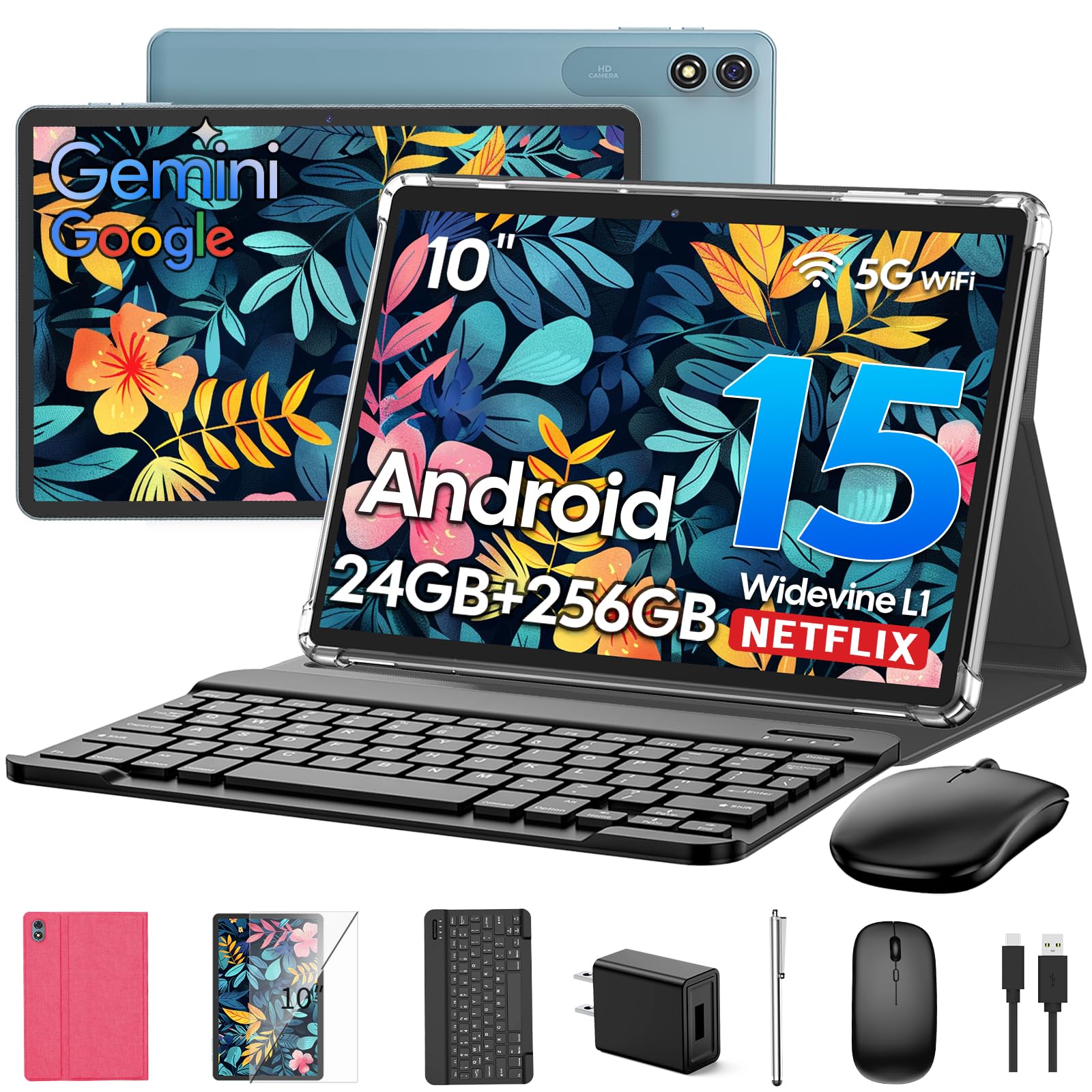 2026 Android 15 Tablet with Keyboard, 24GB RAM + 256GB ROM (2TB Expand), 10 Inch Tablet with Gemini AI, Octa-Core, 8000mAh, GMS, Widevine L1, 2-in-1 Tablets with Mouse, Stylus Pen, Case (Case Cover-picture-19