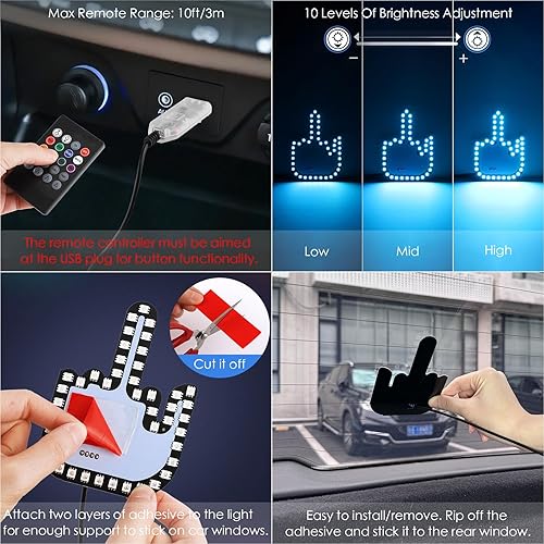 Miniatura 4 de 1797 Luz de dedo medio para automóvil con control remoto, parpadeo de mano, gesto de carretera, rabia, letrero LED, dedo abatible, regalos