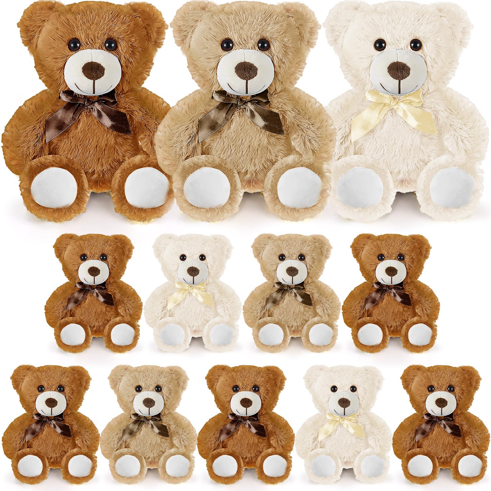 Malloom 12 Packs Teddy Bear Baby Shower Bulk, Small Teddy Bear Stuffed Animals in Bulk,13.8" Small Stuffed Bears Plush for Wedding, Birthday, Christmas, Party Decorations (Dark brown, Beige, Khaki)