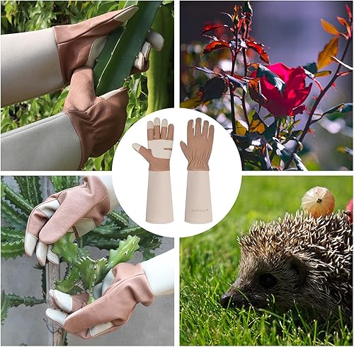 Miniatura 5 de HANDLANDY - Guantes largos de jardinería para hombres y mujeres, guantes de cuero a prueba de espinas, guantes para poda de rosales, guantes de