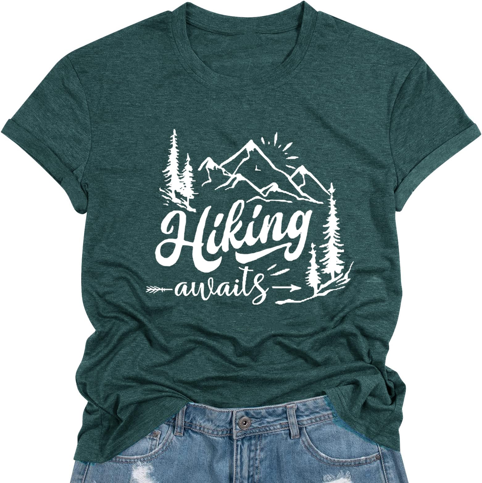 Hiking Shirt for Women Adventure Mountain Graphic Athletic Shirts Funny Hike More Worry Less Tee Tops