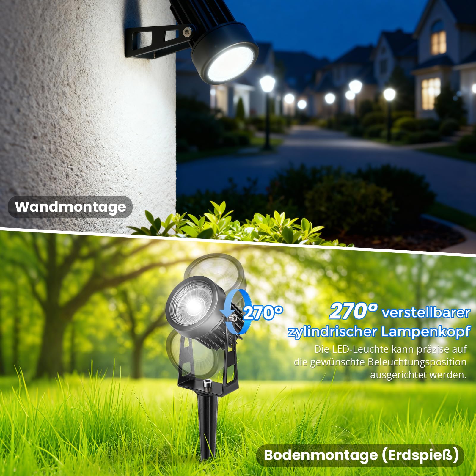 LightingWill Zewnętrzne oświetlenie ogrodowe LED z palikiem, 8 sztuk, oświetlenie 24 V z czujnikiem zmierzchu i timerem, zimna biel 5000-6000 K, IP65, do ścieżek, tarasu i ogrodu