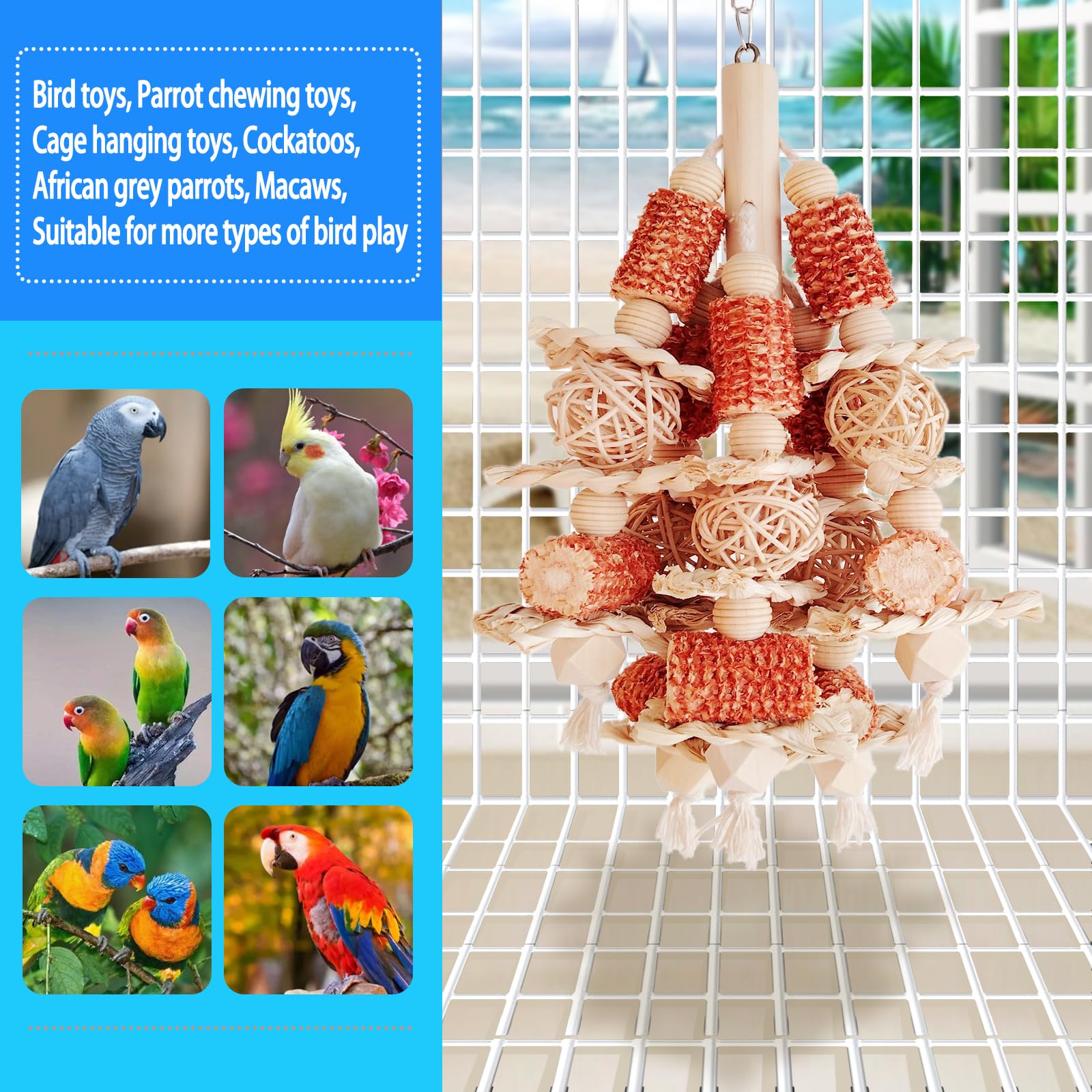 Bird Toys, Natural Corn Stick Parrot Toys Hanging in Bird Cages，for Small and Medium-Sized Macaws,African Grey,Cockatoos,Cockatiel,Sun Conure，Amazon Parrots - image 3