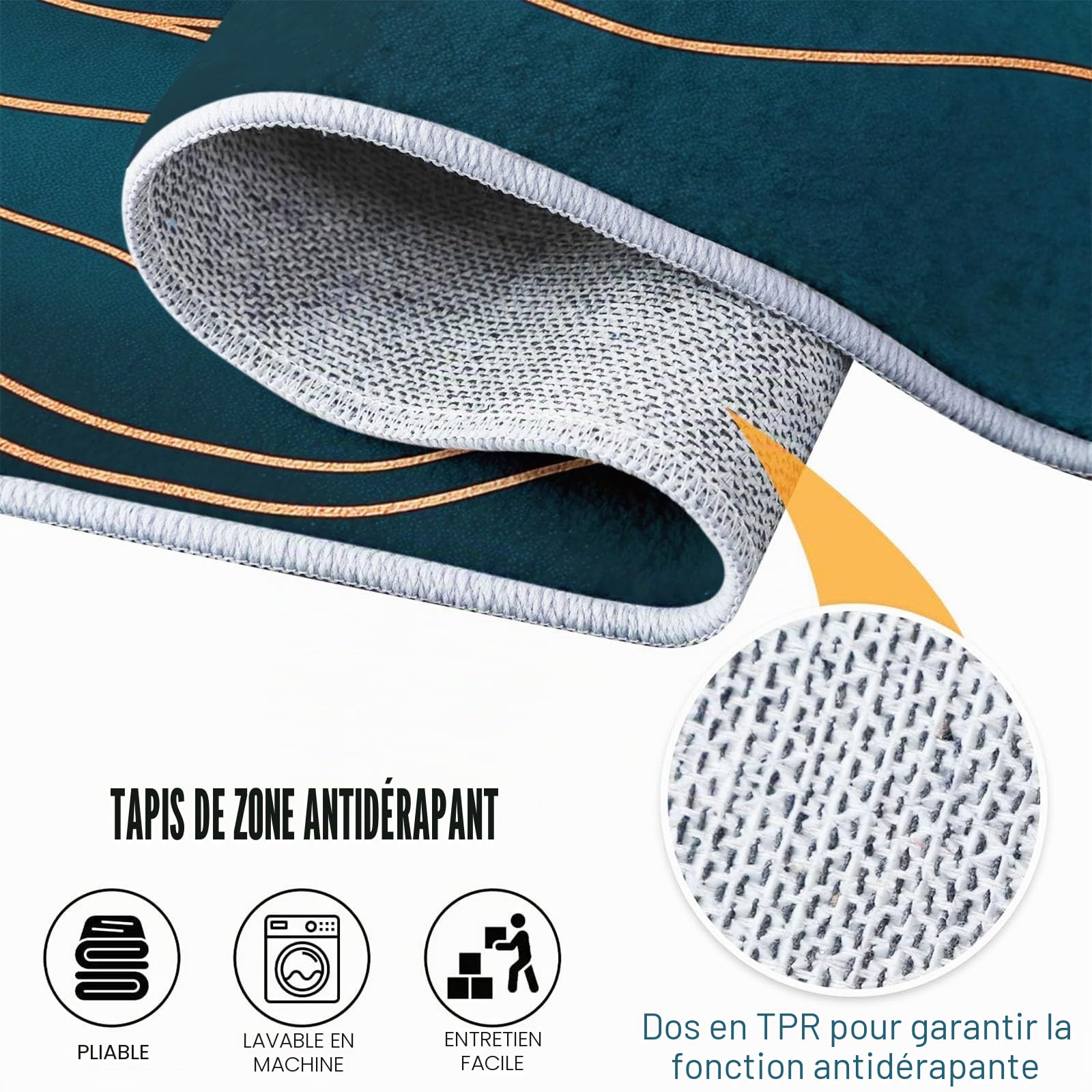 Tapis Moelleux de Salon Moelleux Lignes ondulées dorées Modèle adaptés à la Chambre à Coucher des Enfants décor à la Maison de la Chambre à Coucher intérieure Tapis (Bleu canard foncé 160 x 230cm)