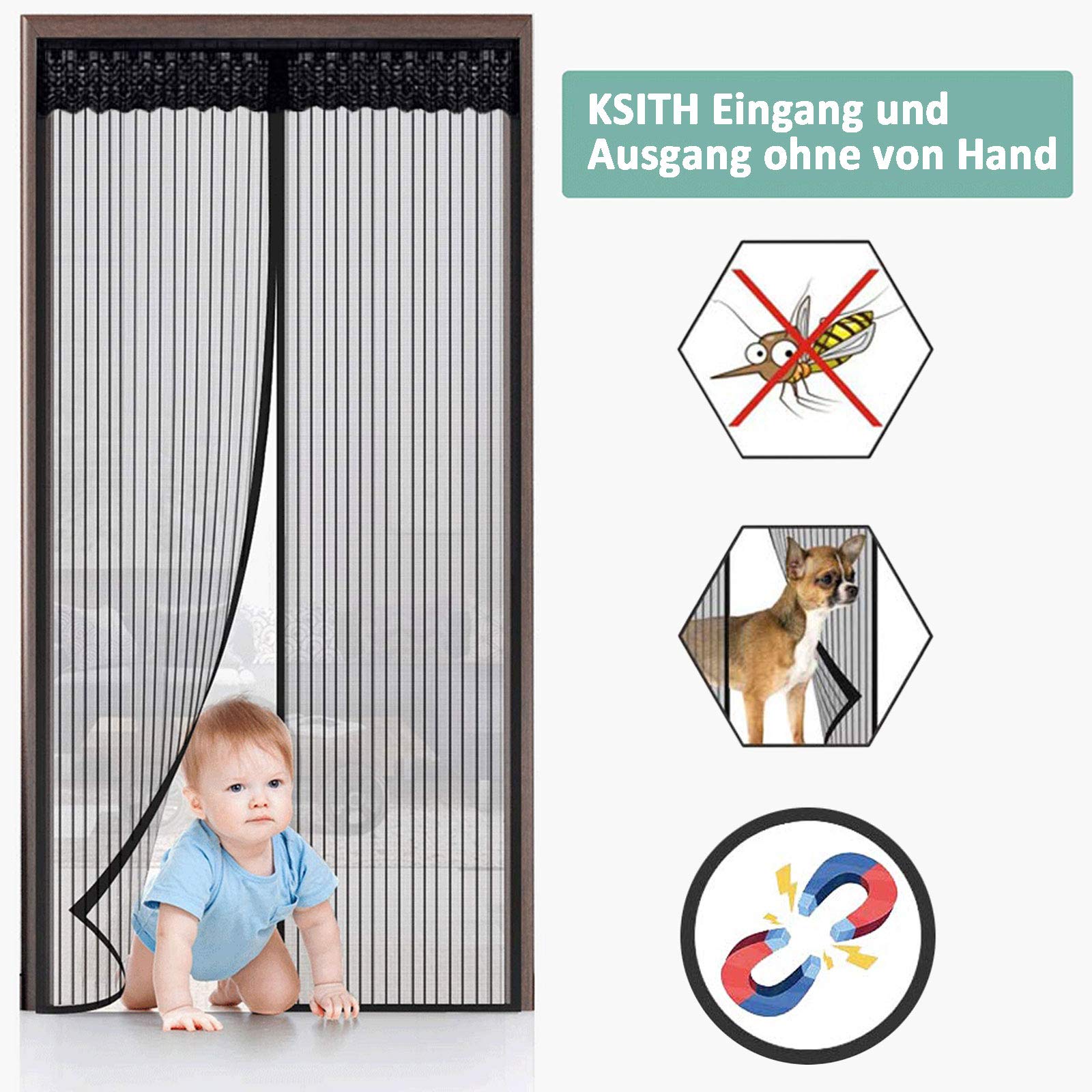 Magnetische hordeur, 240 x 200 cm Anti-muggengaas Fly Magnetische afdichting van boven naar beneden sluit automatisch, houdt frisse lucht binnen en insecten buiten Grijs