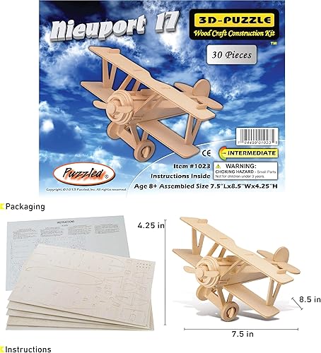 Miniatura 2 de Rompecabezas 3D Nieuport 17 modelo de avión - Kit de construcción de modelo de avión de madera, kit educativo de modelo de avión de madera para