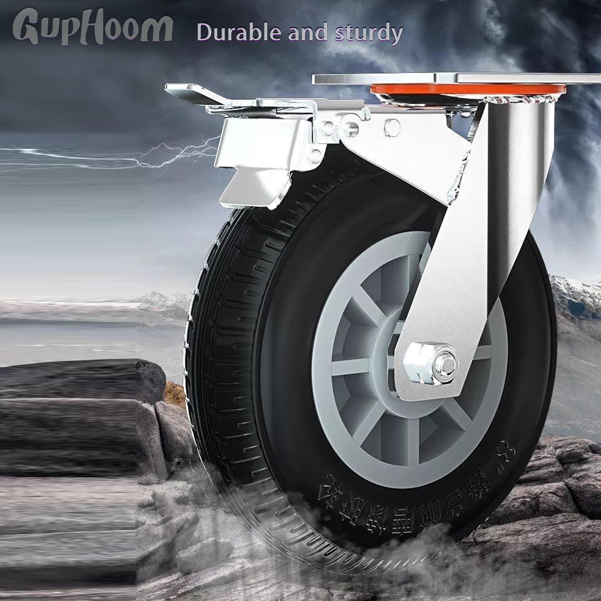 Ruedas de goma de placa industrial fija resistente de 7,6 cm, sin ruido, juego de 2 para carrito, muebles
