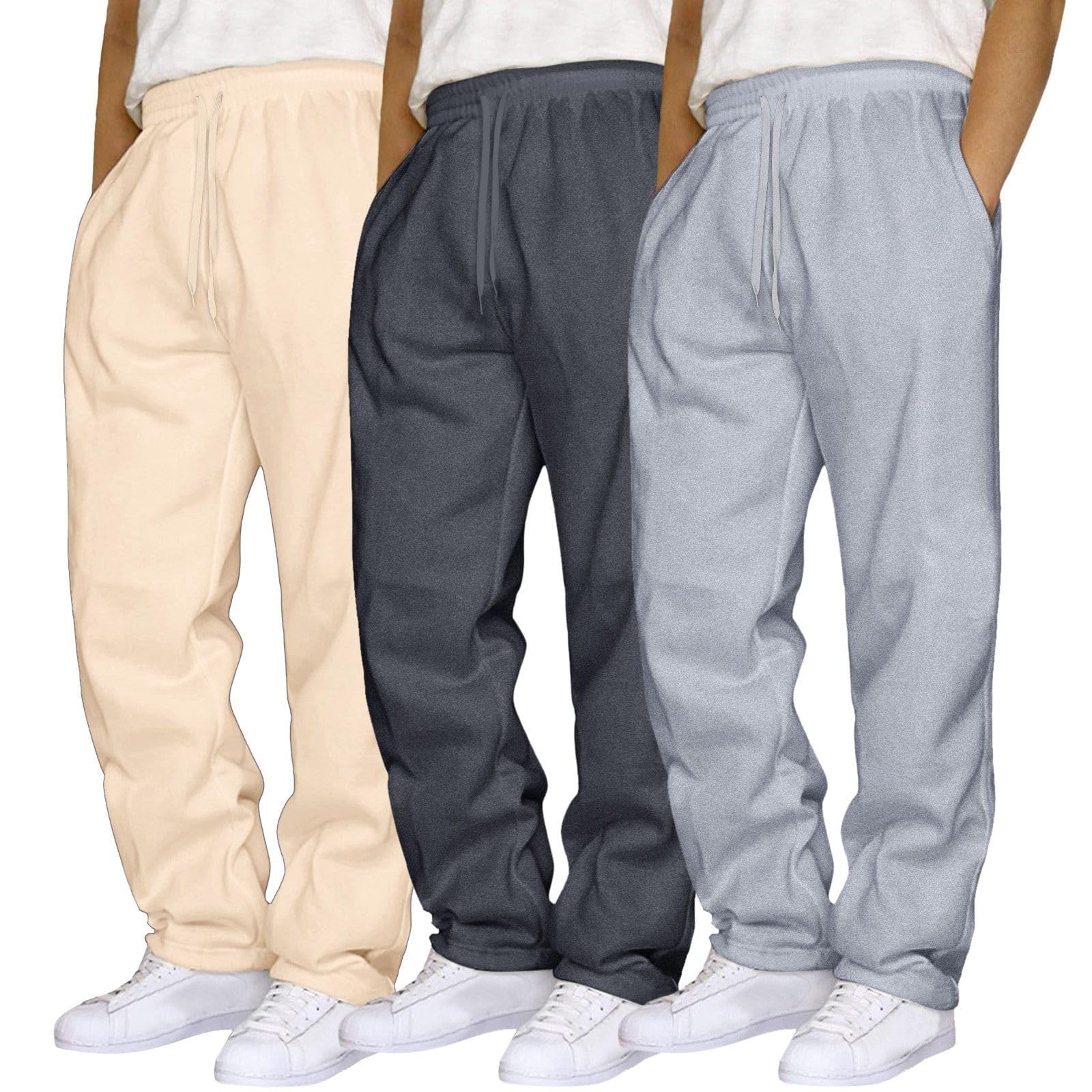 SOOUICKER Baggy Jogginghose Herren 3er Pack Trainingshose Lang Ohne Bündchen Sporthose Fitness mit Taschen Freizeithose mit Gummizug Weit Hosen Jogger Locker