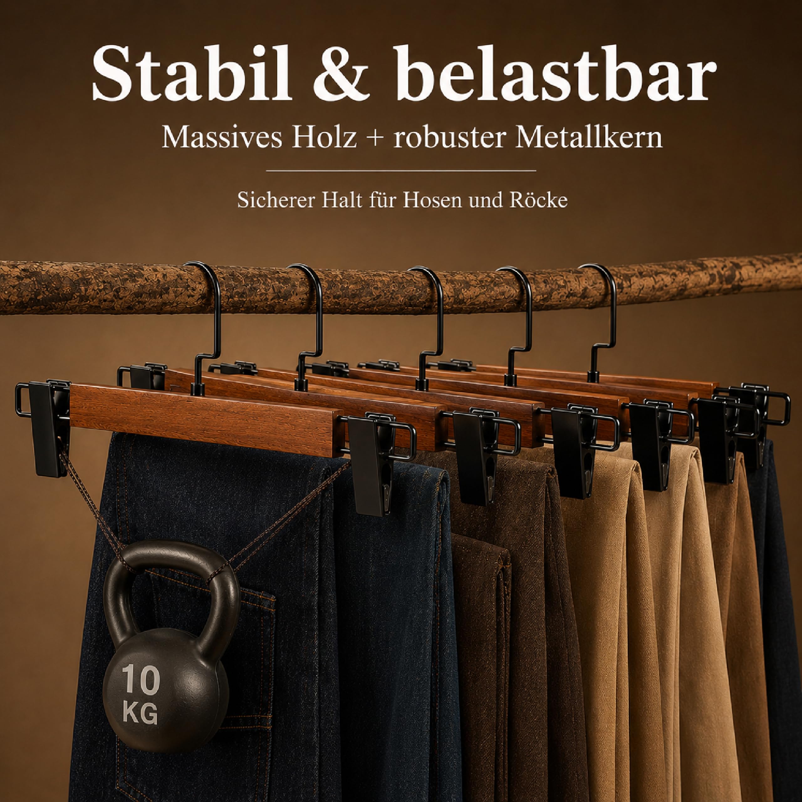 30 Stück Hosenbügel Holz mit Verstellbaren Clips, Rockbügel Walnuss