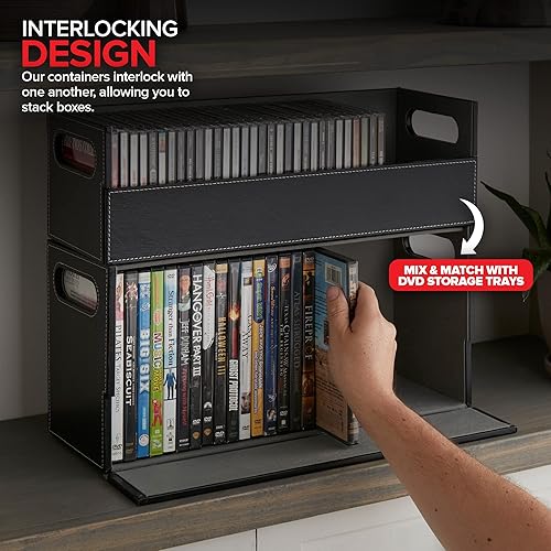 Vista 6 de Stock Your Home Caja de almacenamiento de CD, estante organizador para fundas de películas, DVD, soporte de cinta de casete, soporte de disco puede