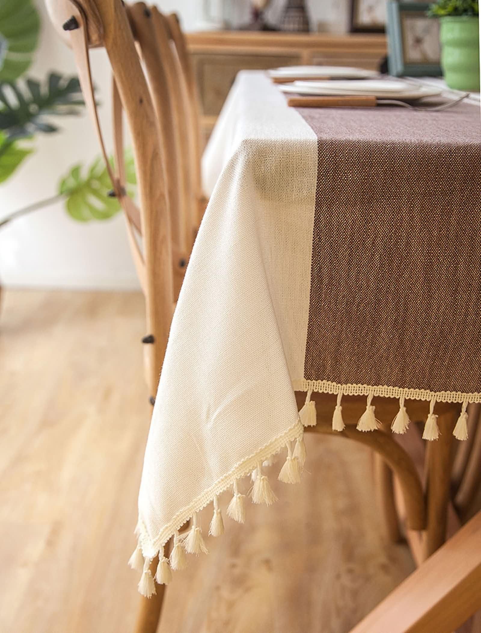 Mantel Antimanchas y Lavable Cuadrado Azul para Terraza, Empalme con Borlas, de Poliéster Fácil de Limpiar, 140 x 140 cm, Mantel para Mesa de Centro