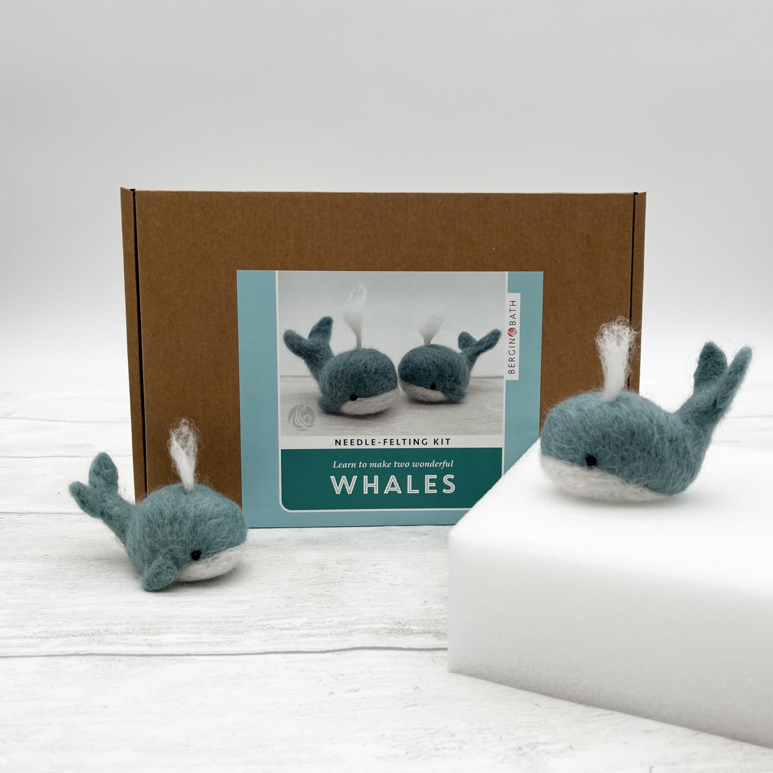 Bergin & Bath Blue Needle Felting Kit, Whales. Make A Pair Of Sweet Felted Whales With This Planet Friendly Craft Kit For Adults And Teens. A Creative Gift For Someone Crafty. (With Felting Mat)