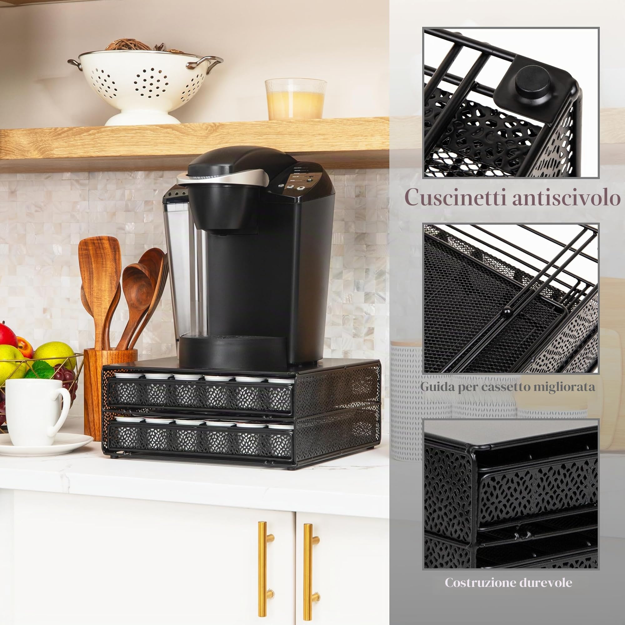 Mind Reader 'Jumbo' per 72 capsule Dolce Gusto/Keurig K-Cup/Verismo / CBTL, cassetto portaoggetti per caffè nero