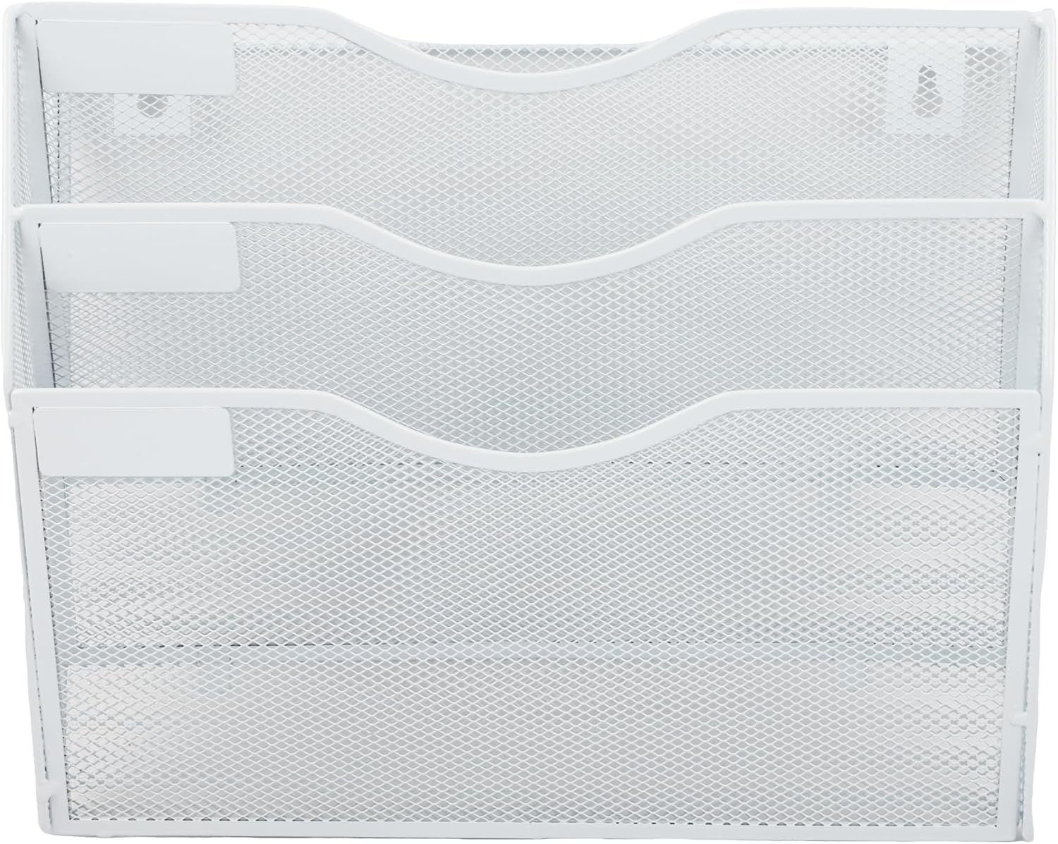 EASEPRES 3 Pocket Mesh Hanging Wall File Organizer, Wall Mounted Mail Paper Document Folder Holder, Clipboard Storage Organization Magazine Rack with Nametag Label for Office Home School, White