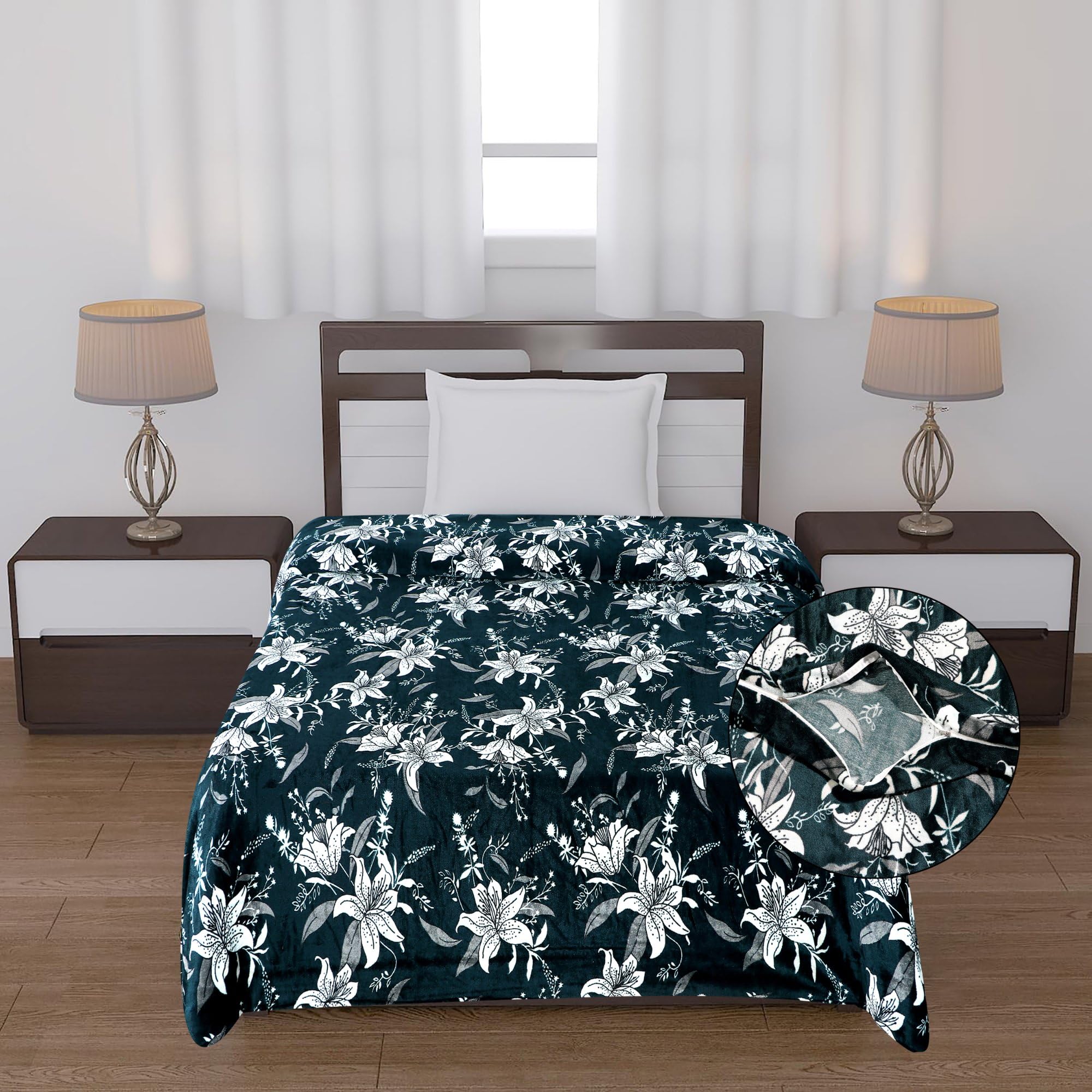 300tc super soft velvet single size warm ii duvet cover ii razai cover ii dohar for single bed super cozy comfortor ac blanket for all weathers/seasons (90x60 inch) (dark green floral)