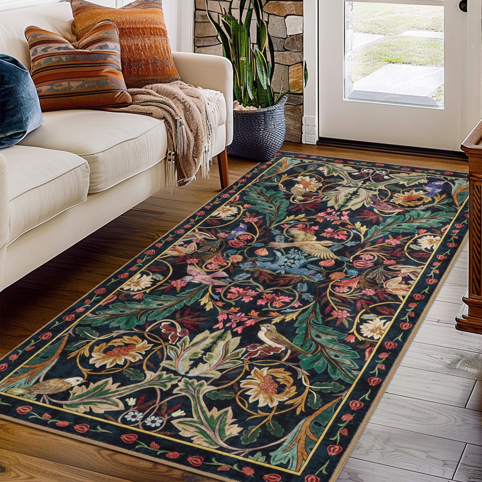 TUKDAK Runner Rugs for Hallway 80x150 cm, Dark Blue Bird Washable Carpet for Kitchen with Non Slip Backing, Soft Low Pile Long Entryway Rug, Boho Animal Bedroom Floor Mat Entrance Living Room Laundry — image 1