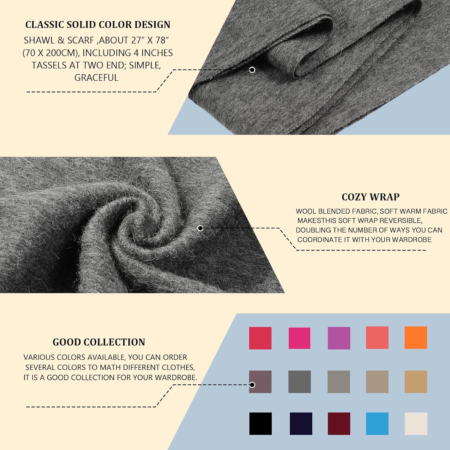 Winter Wool Scarf Shawl Wraps for Women Thick Solid Scarves Warm for Cold Weather Fashion Wrap for Men - Image 4