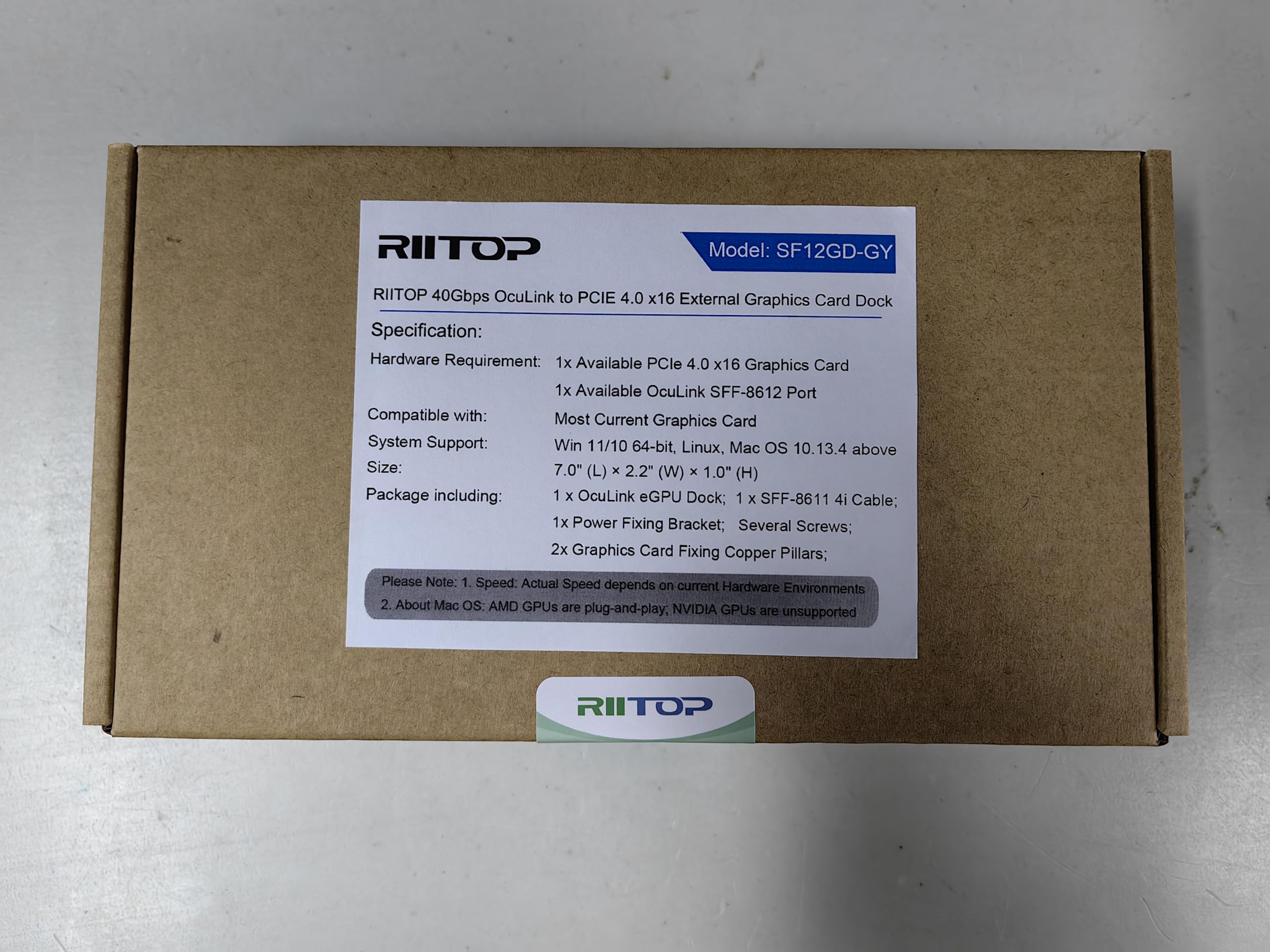 RIITOP OCuLink eGPU Dock 64Gpbs Oculink SFF-8612 Alloggiamento GPU esterno per schede grafiche PCIe 4.0 x16