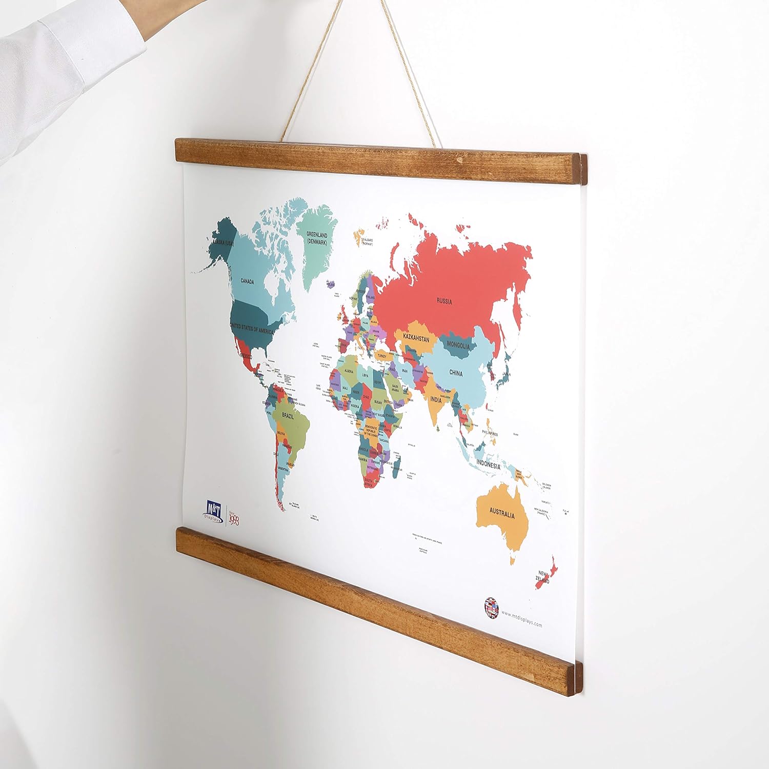 M&T Displays Wood Magnetic Poster Holder 11 inch Dark Wood Hanger Frame for Hanging Picture Wall Artwork Canvas Painting Photo World Map Beech Wood for Office Classroom