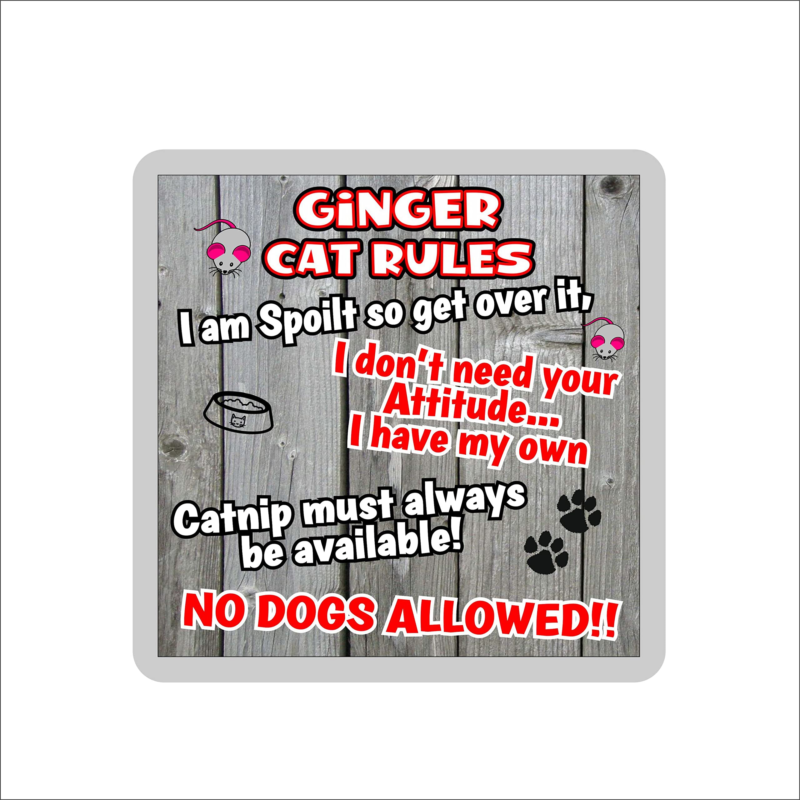 Decalarama Multicolor Ginger Cat Coaster Gift - Cat Rules - I Am Spoilt So Get Over It - Novelty Fun Cute Pet Owner Birthday