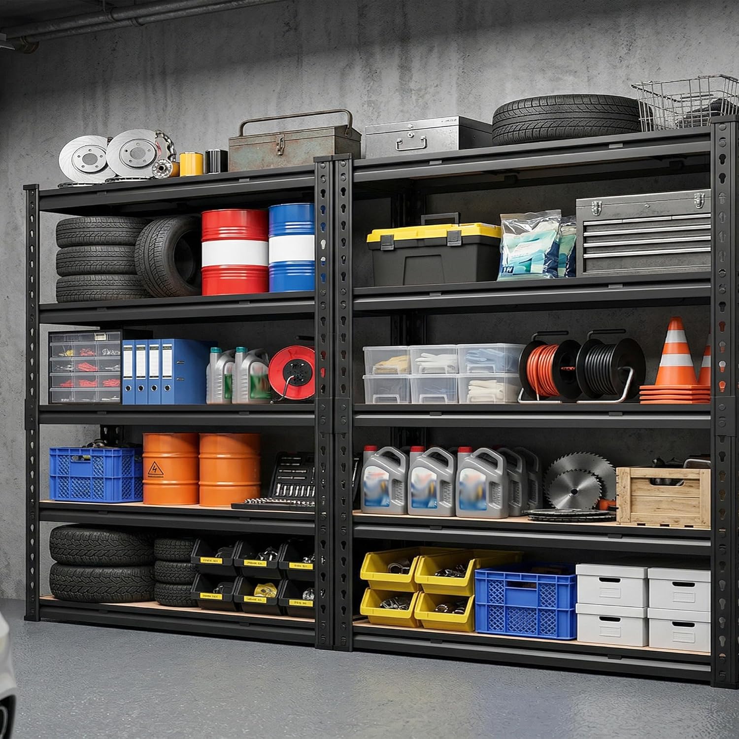 72.02" H Garage Shelves 5 Tier Storage Shelves Organizers,3000LBS Heavy Duty Adjustable Shelving Unit,Garage Shelveing Metal Shelf for Basement,Warehouse,Commercial,School,48" W x 18" D