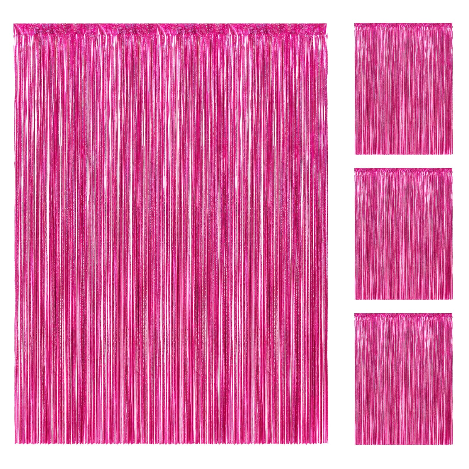 QFWFG 4PCs Pink Glitter Tinsel Foil Curtains Backdrop 3.3x6.6ft