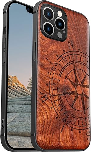 Miniatura 87 de Carveit Funda magnética de madera para iPhone 12 [madera natural y TPU suave negro] a prueba de golpes, funda de madera única y elegante compatible
