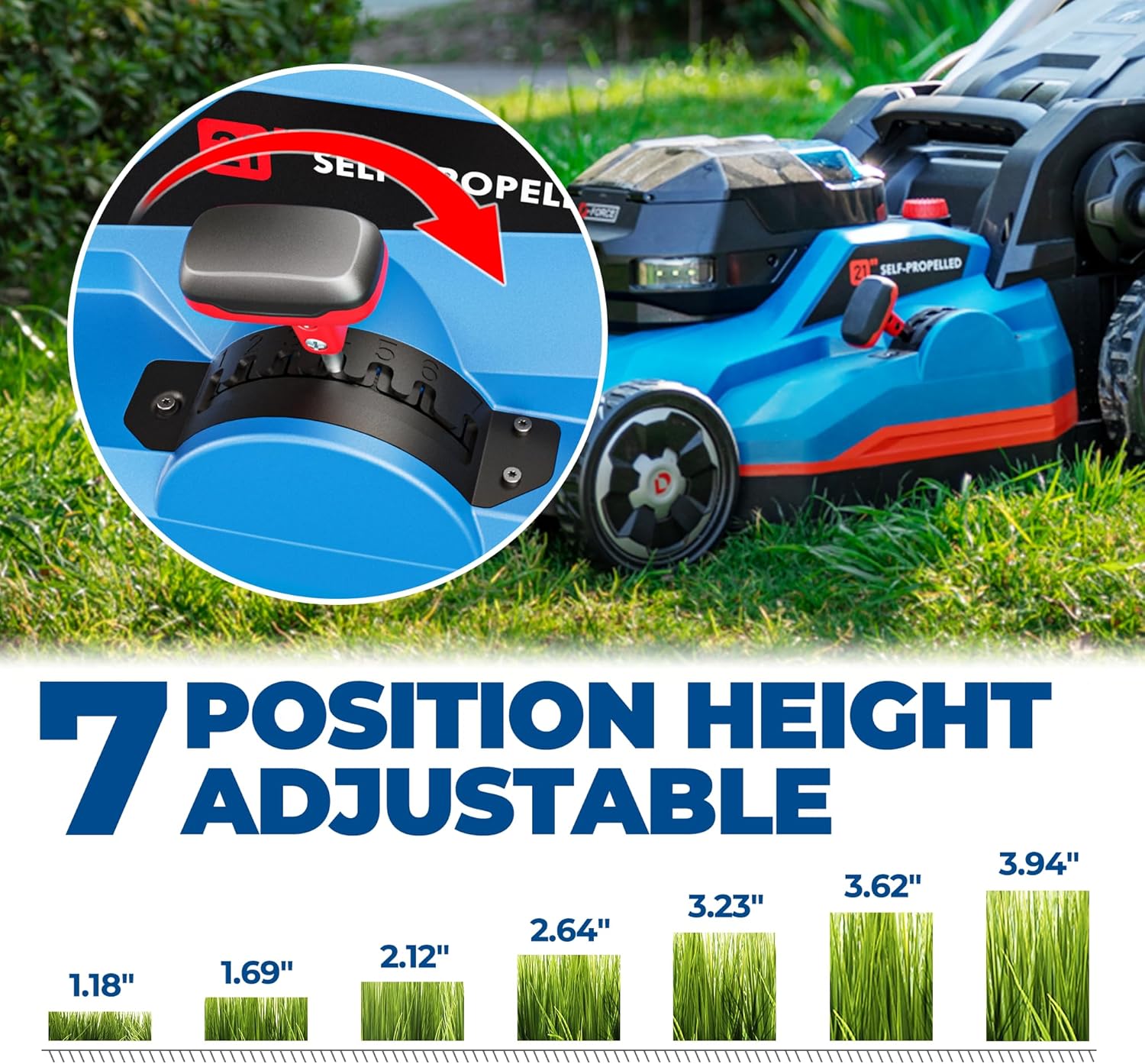 Dong Cheng 21 Inch 3-in-1 Brushless Lawn Mower, 40V 1600W Cordless Electric Self-Propelled Lawn Mower with 2600RPM High Speed Cutting, 7-Position Height Adjustment, 4 x 4.0Ah Batteries& Dual Charger