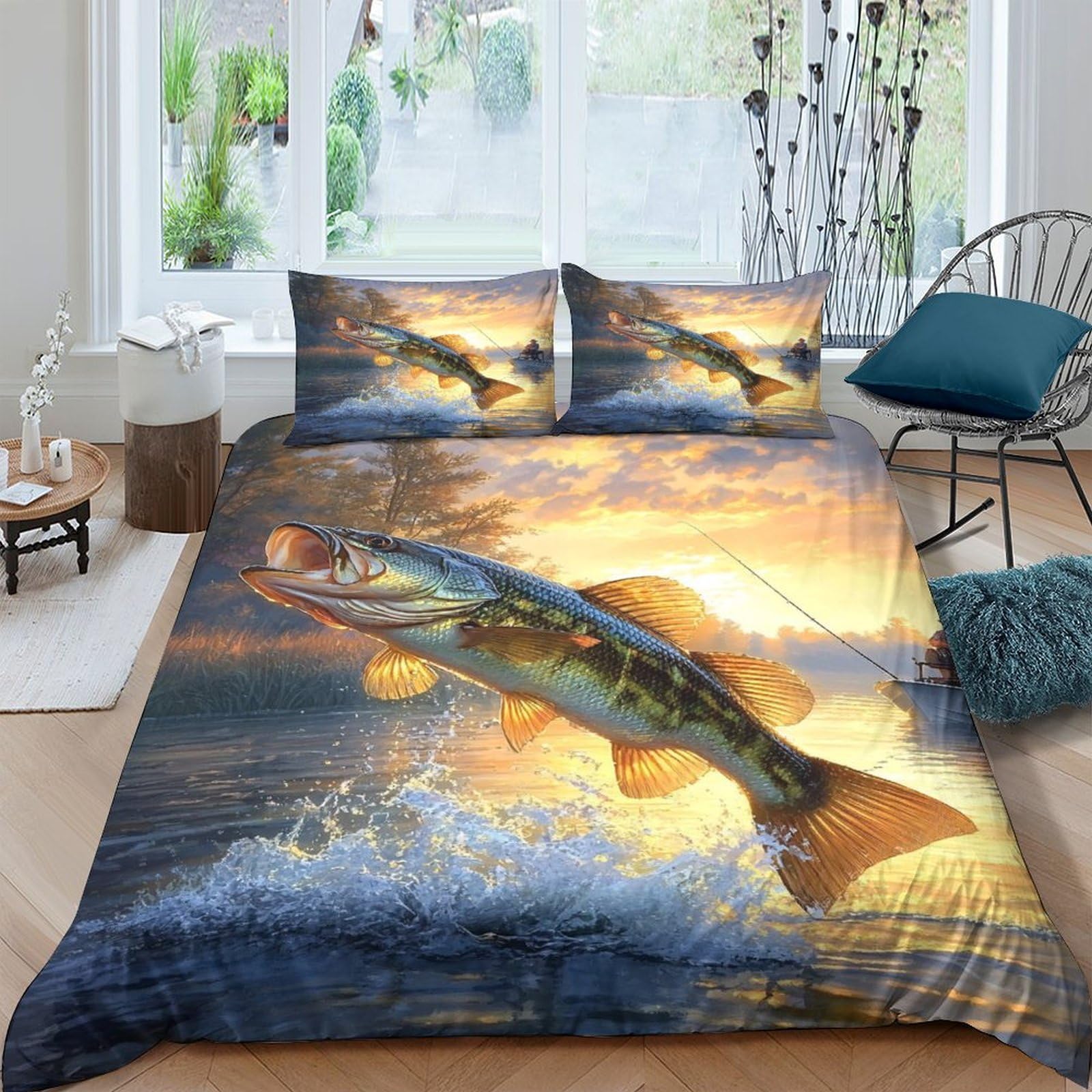 Ctjqhvkz Style-6 3D Printed Jumping Fish Fitted Sheet Microfiber Water Sunset Mattress Cover Anti-Slip Machine Washable For Bedroom Decor Single（135X200cm）