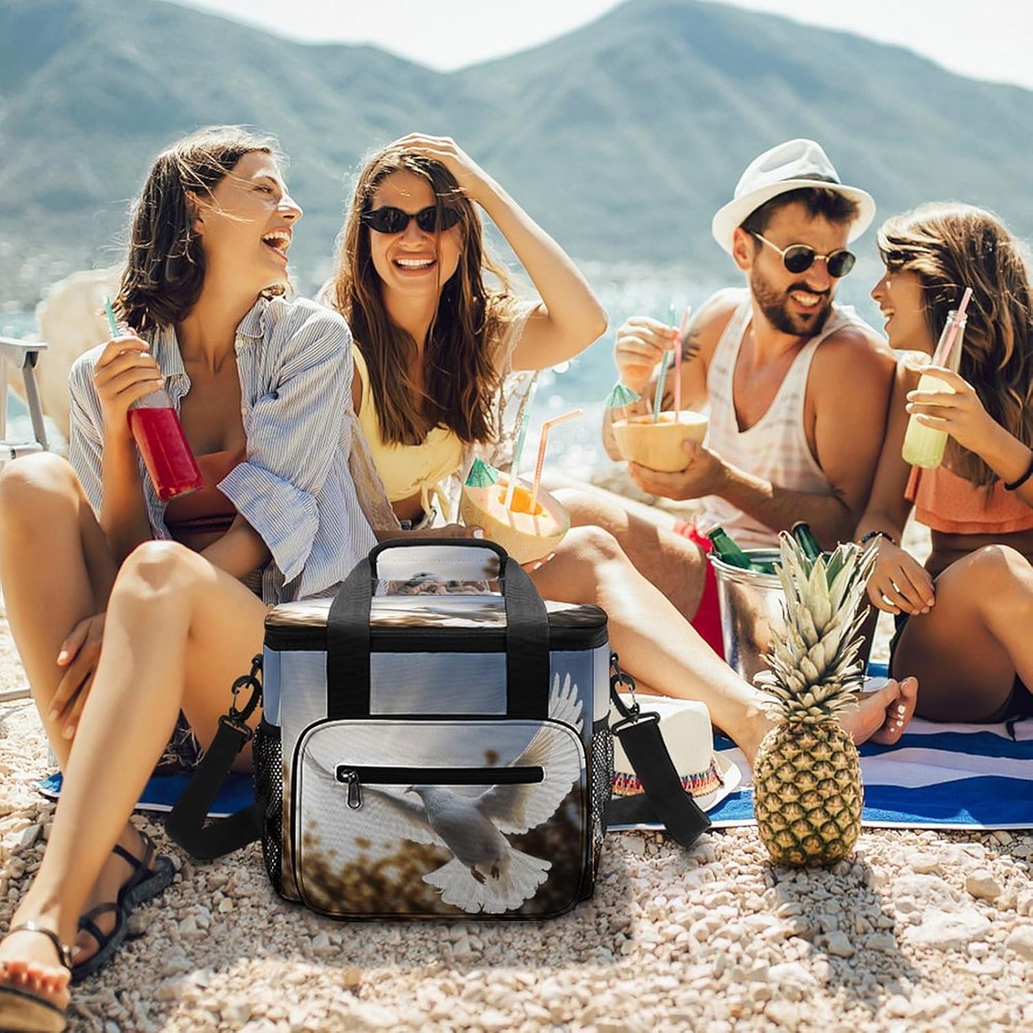 White Dove Flying in The Sun Cooler Bag Portable Insulated Lunch Bags Leakproof Ice Chest Large Capacity Soft Cooler Tote for Picnic Camping Work Travel Keep Food Drinks Fresh 22.5L