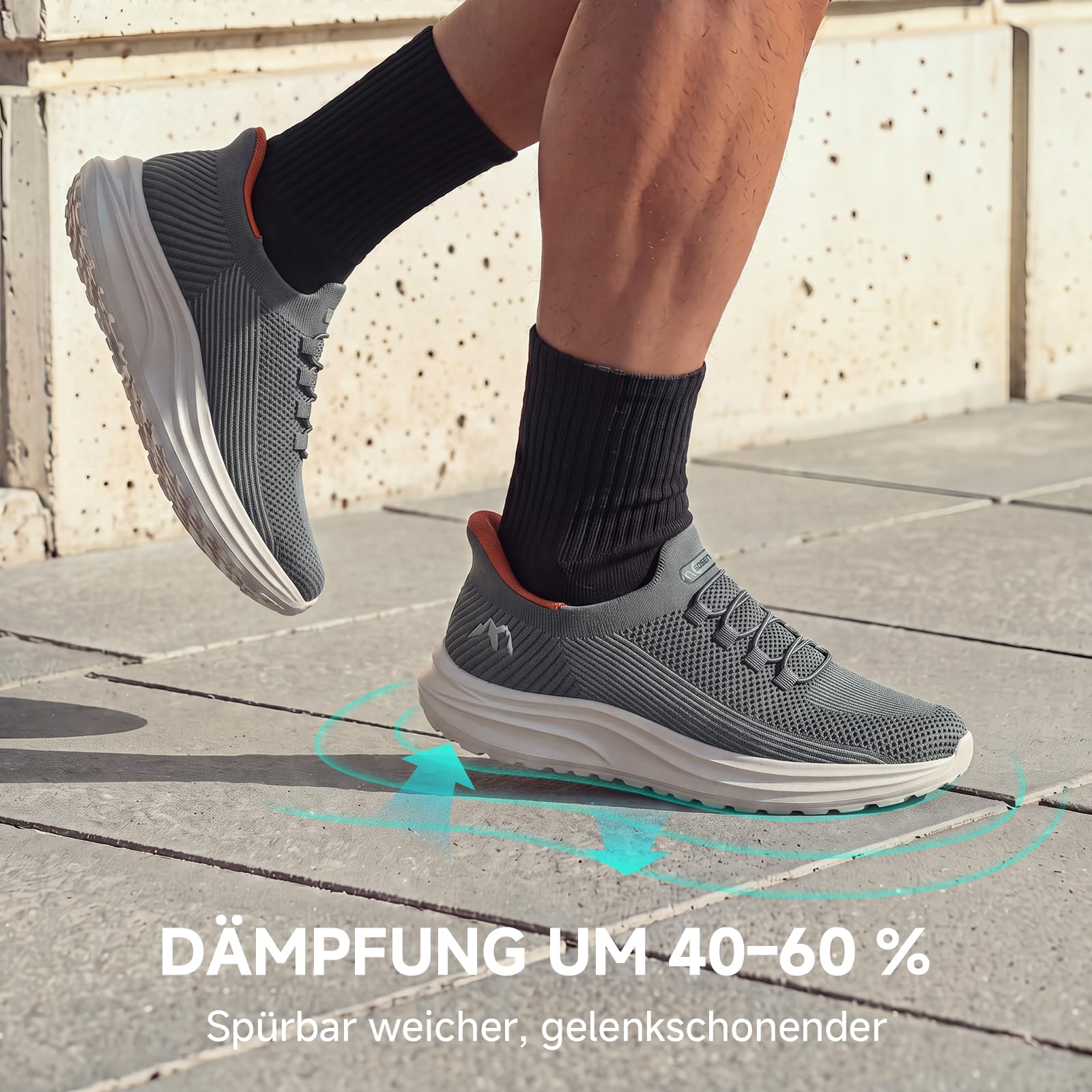Sosenfer Herren Slip On Sneaker mit Elastschnürung Leichte Sportschuhe