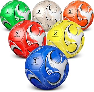 Deekin 6 Pack Soccer Balls with Pump - Sizes 3,4,5 Machine Stitched EVA Training Balls for Kids Teens Adults Indoor Outdoor Practice