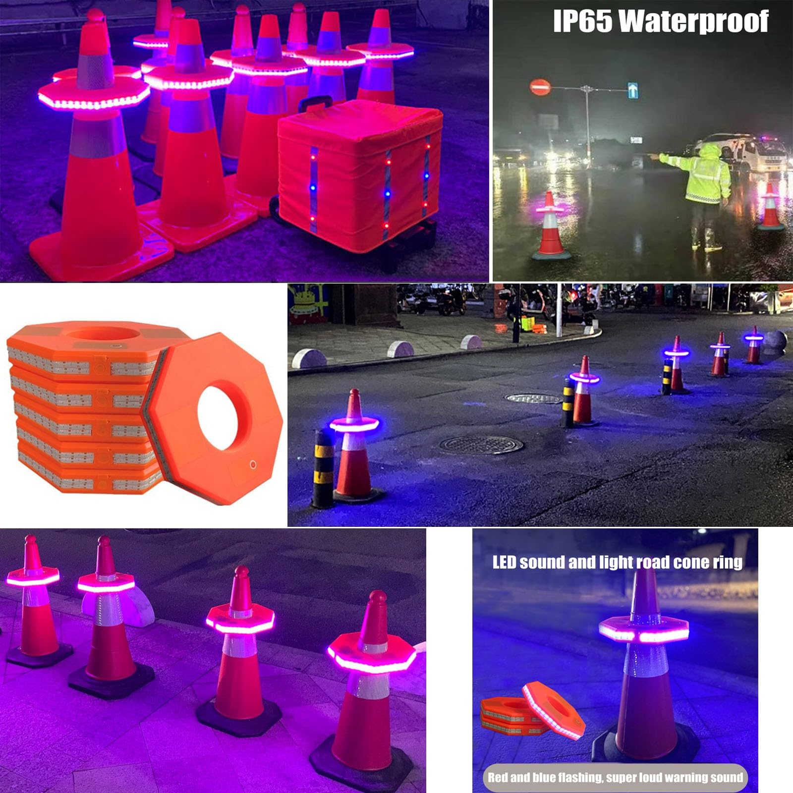 Cono Stradale Lampeggiante, Luce di Avvertimento a LED ad Alta luminosità Anello Luminoso Cono PVC barricata Cono Stradale Anello per lavori di Costruzione, Sicurezza Stradale
